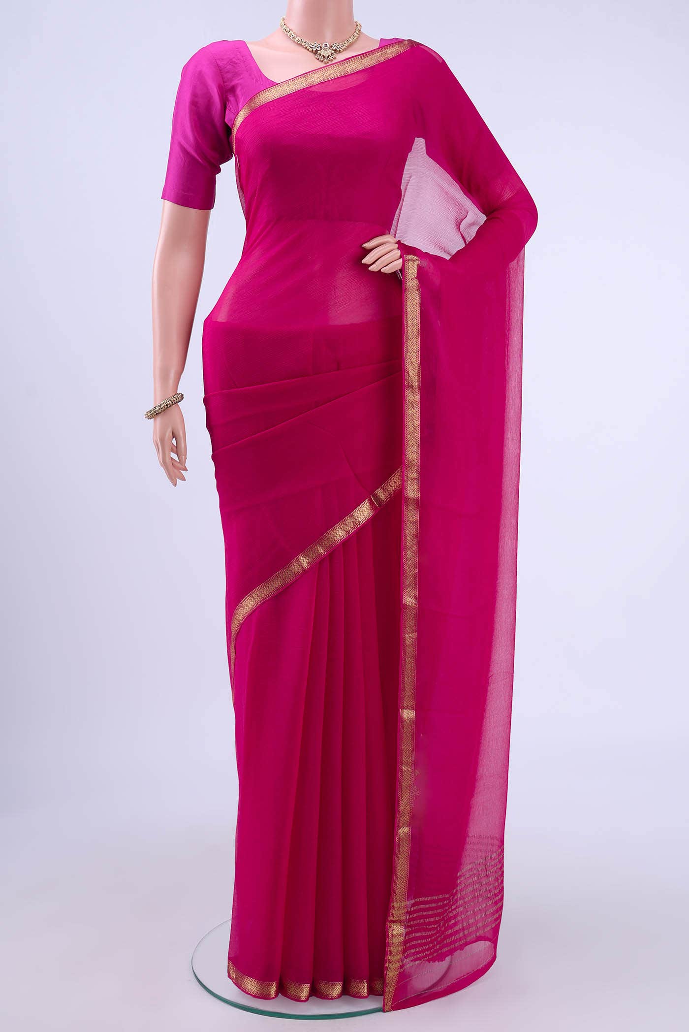 Rani Pink Mysore Chiffon Saree