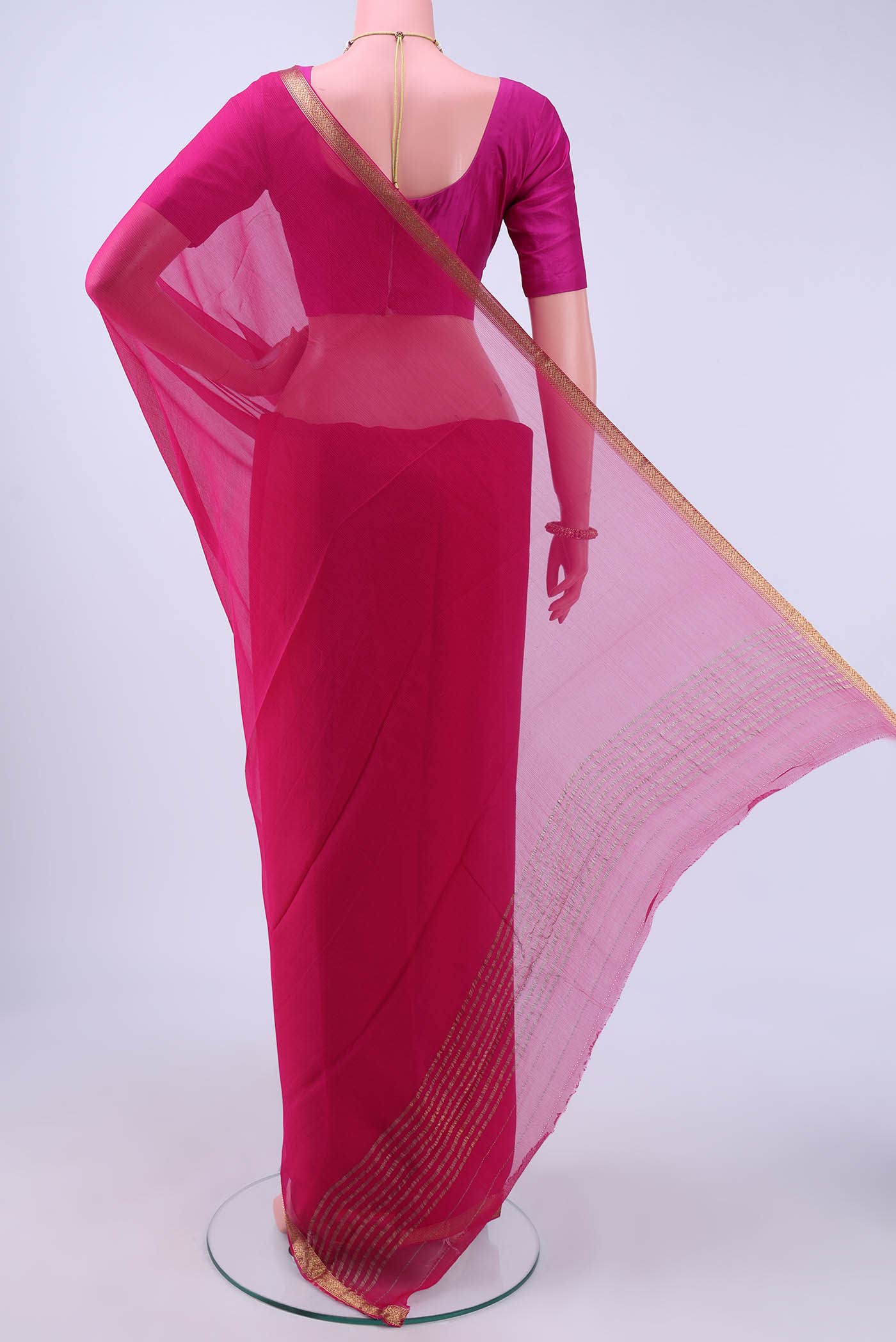 Rani Pink Mysore Chiffon Saree - Image 2