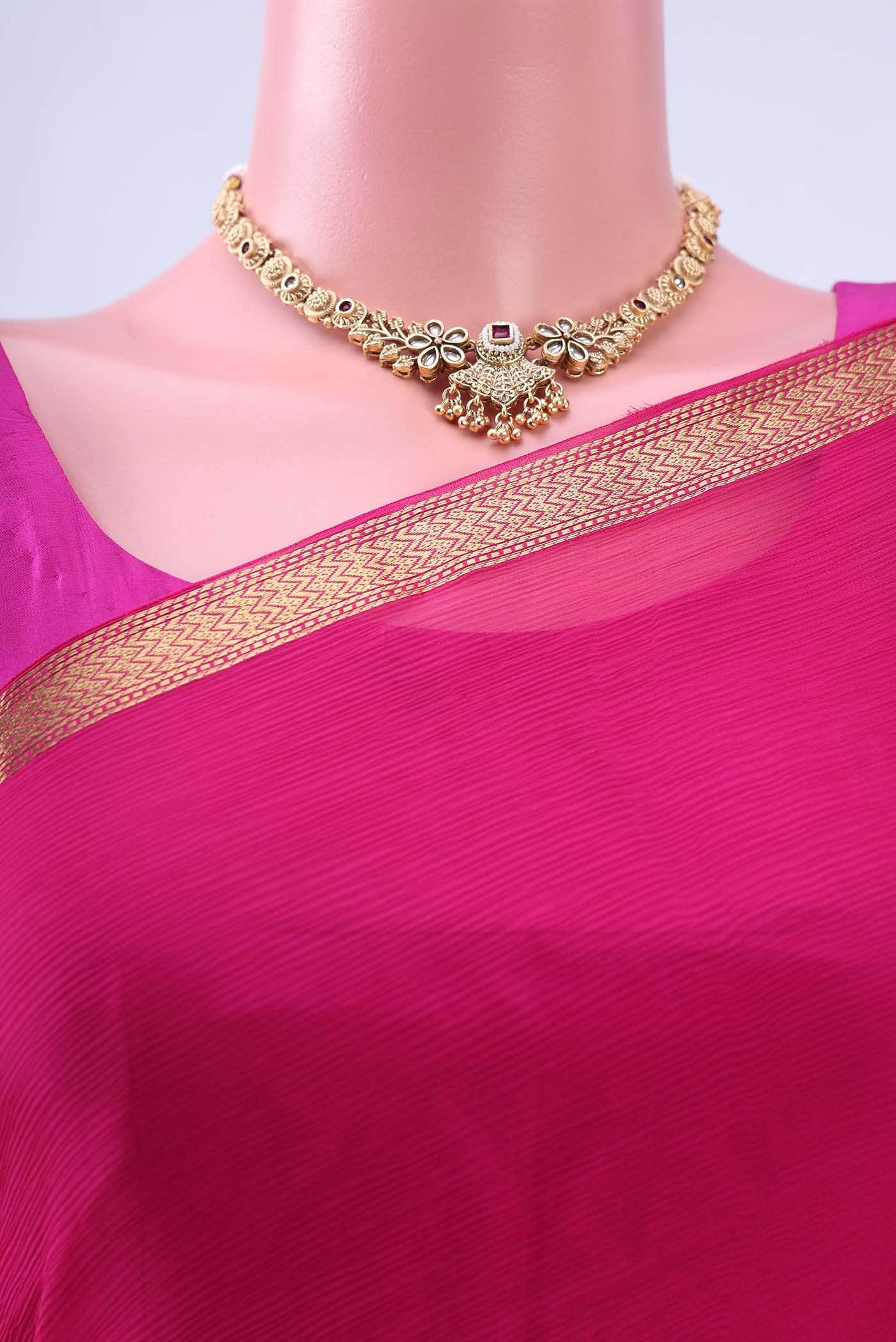 Rani Pink Mysore Chiffon Saree - Image 3