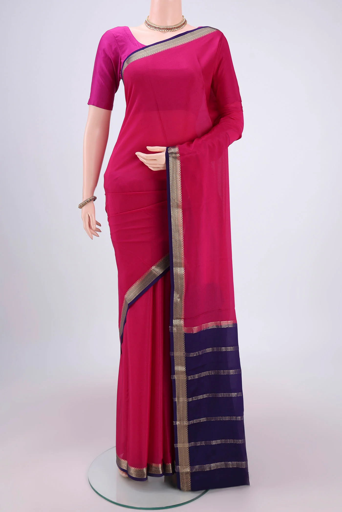 Pink Mysore Crepe Saree