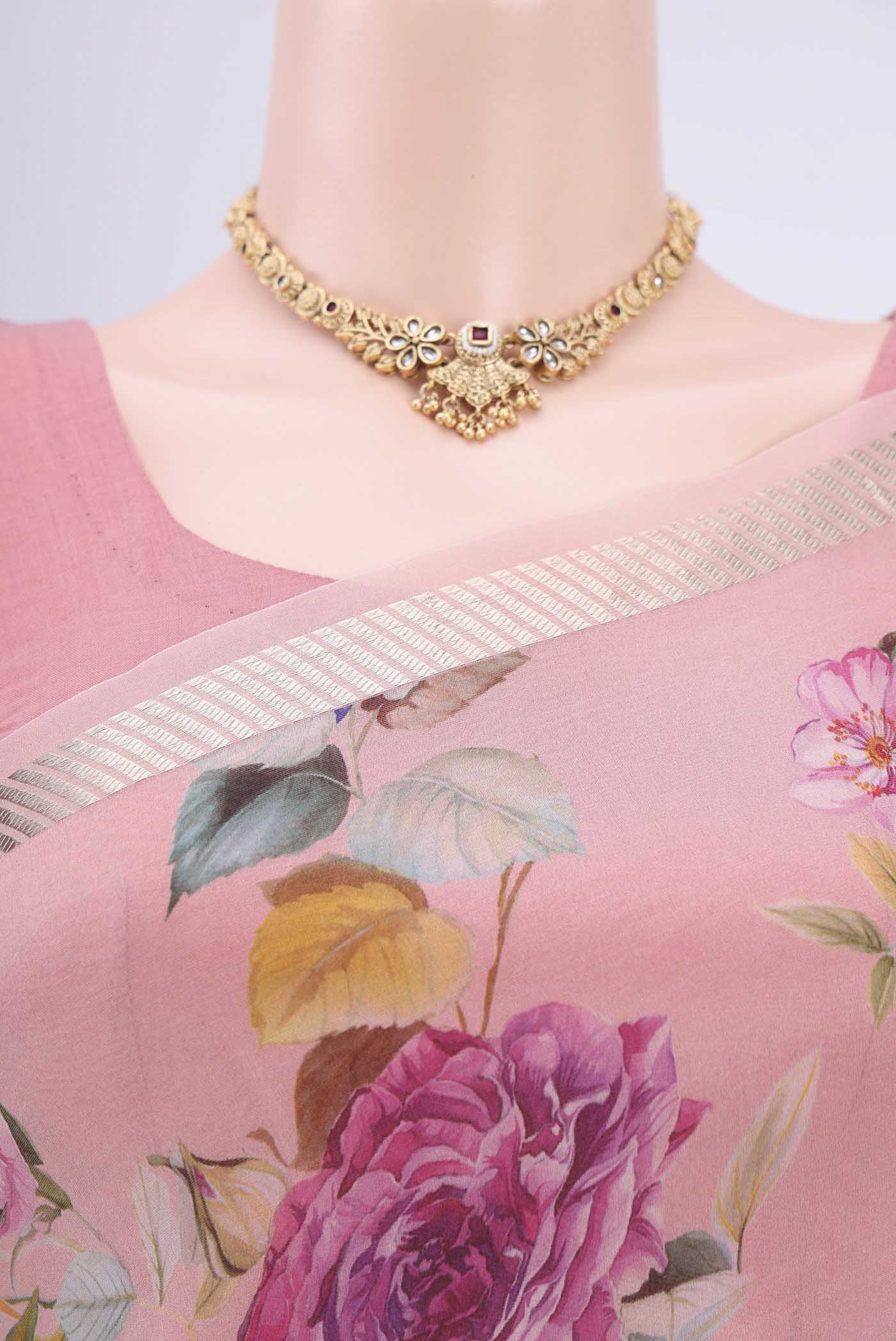 Rose pink Organza Silk Saree - Image 2