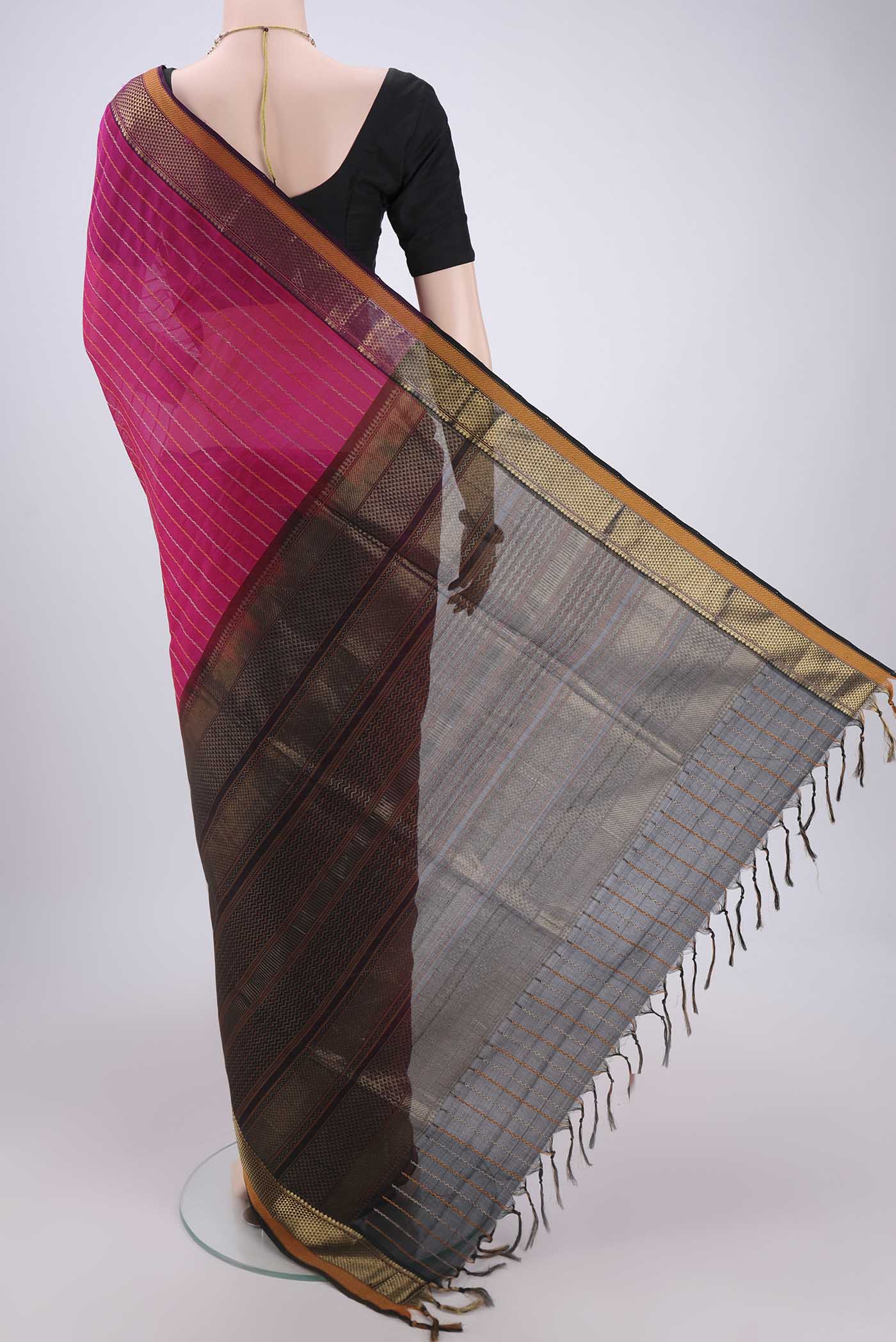 Pink Silk Cotton Saree - Image 3