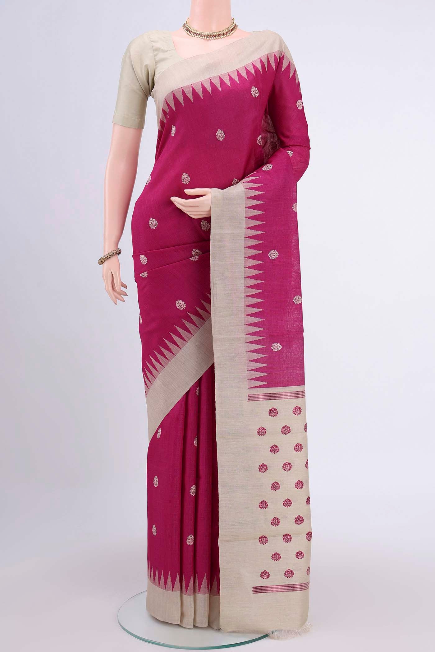 Rani Pink Tussar Silk Saree