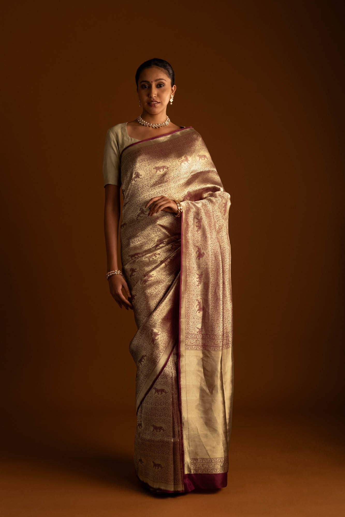 Ranthambore-Maroon Banarasi Silk Saree - Image 2