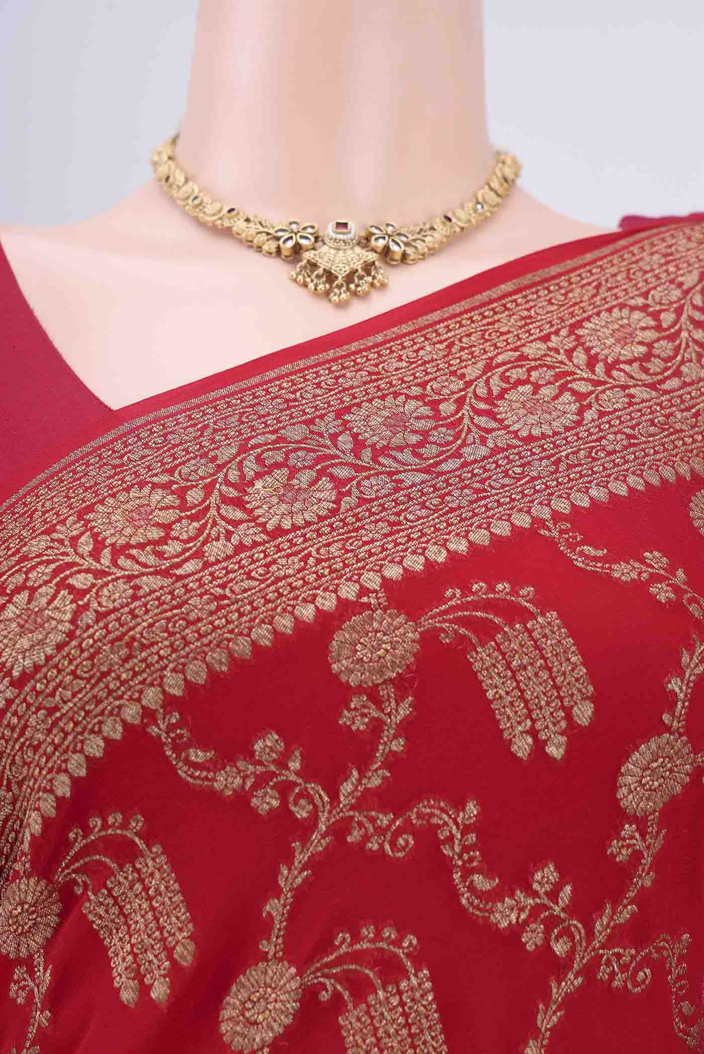 Red Banarasi Georgette Saree - Image 2