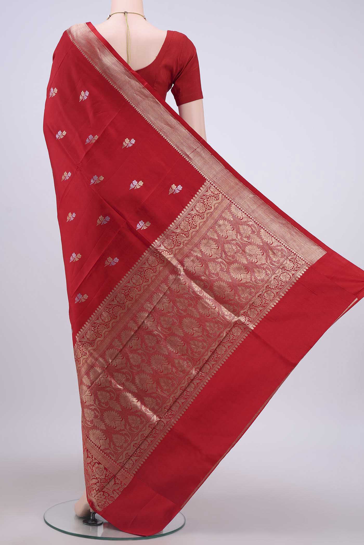 Red Banarasi Katan Silk Saree - Image 3