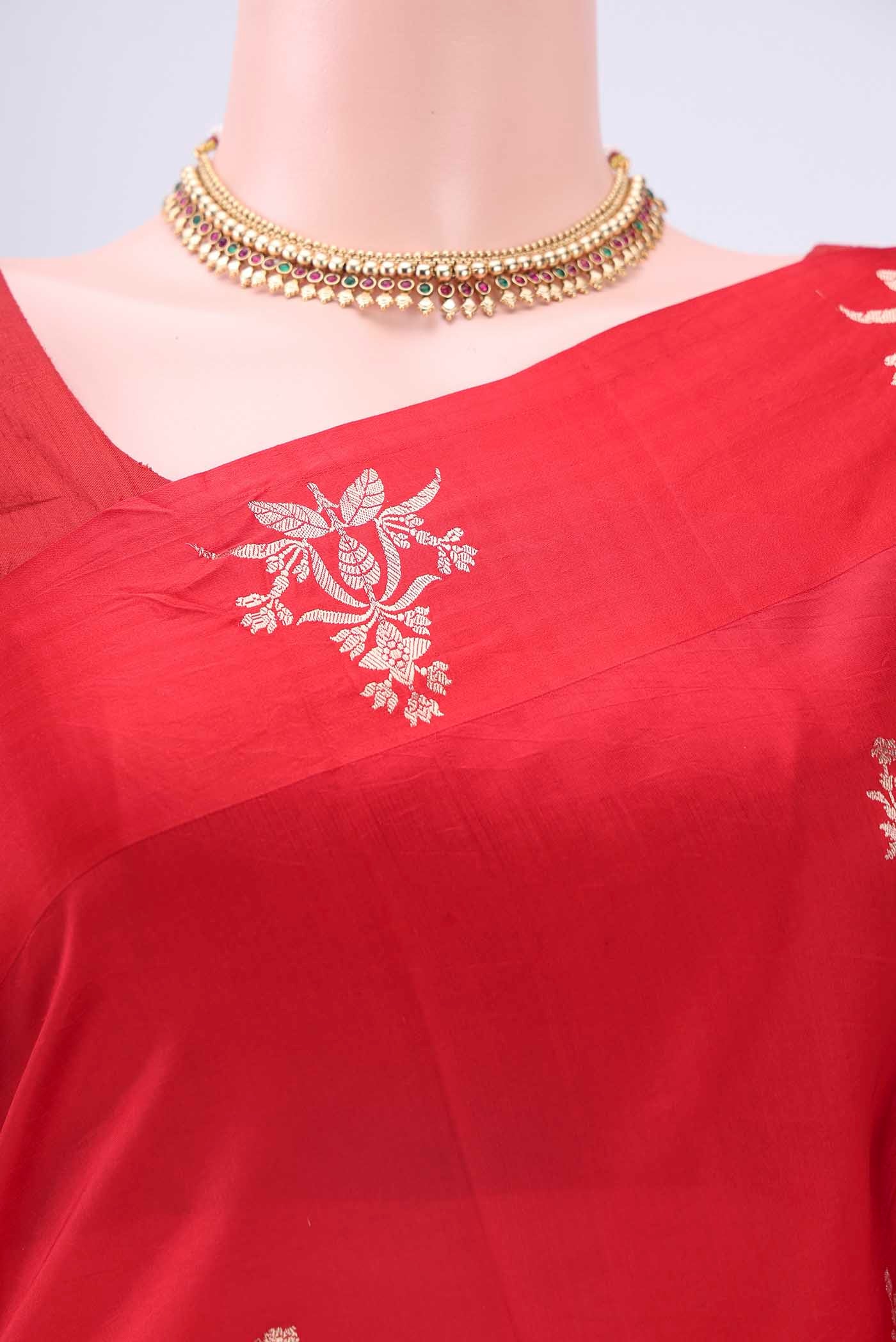 Red Banarasi Katan Silk Saree - Image 2