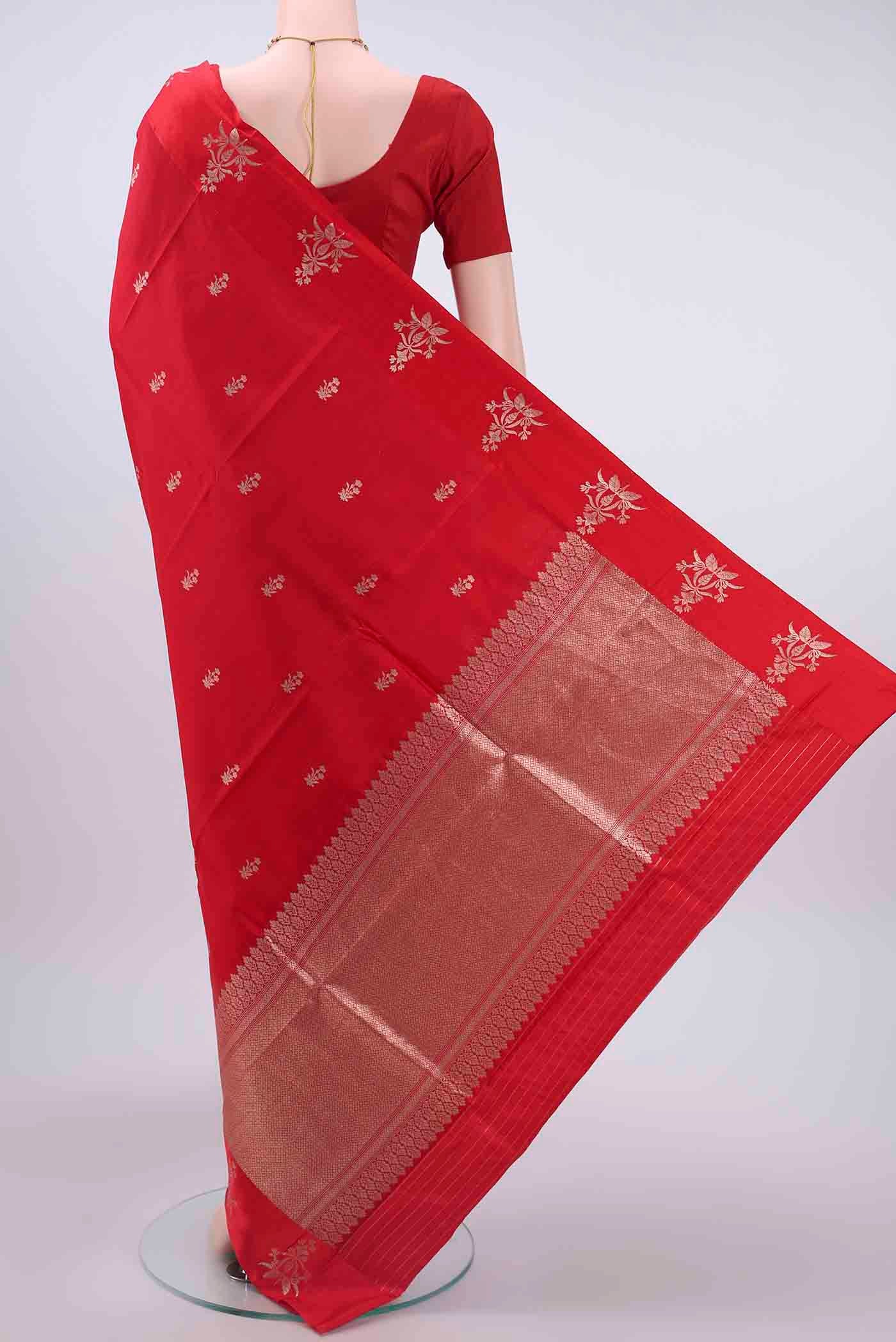 Red Banarasi Katan Silk Saree - Image 3