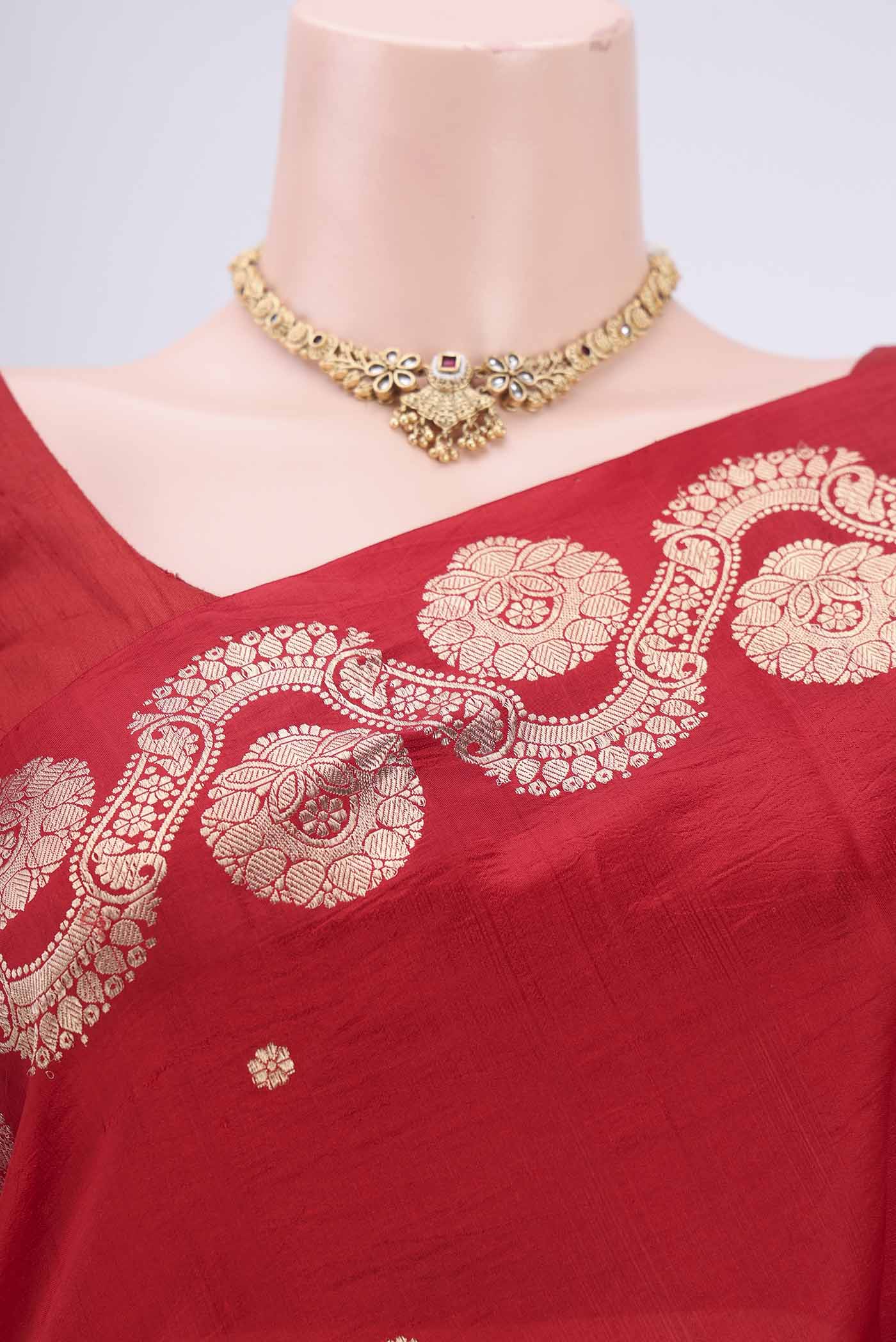 Red Banarasi Katan Silk Saree - Image 2