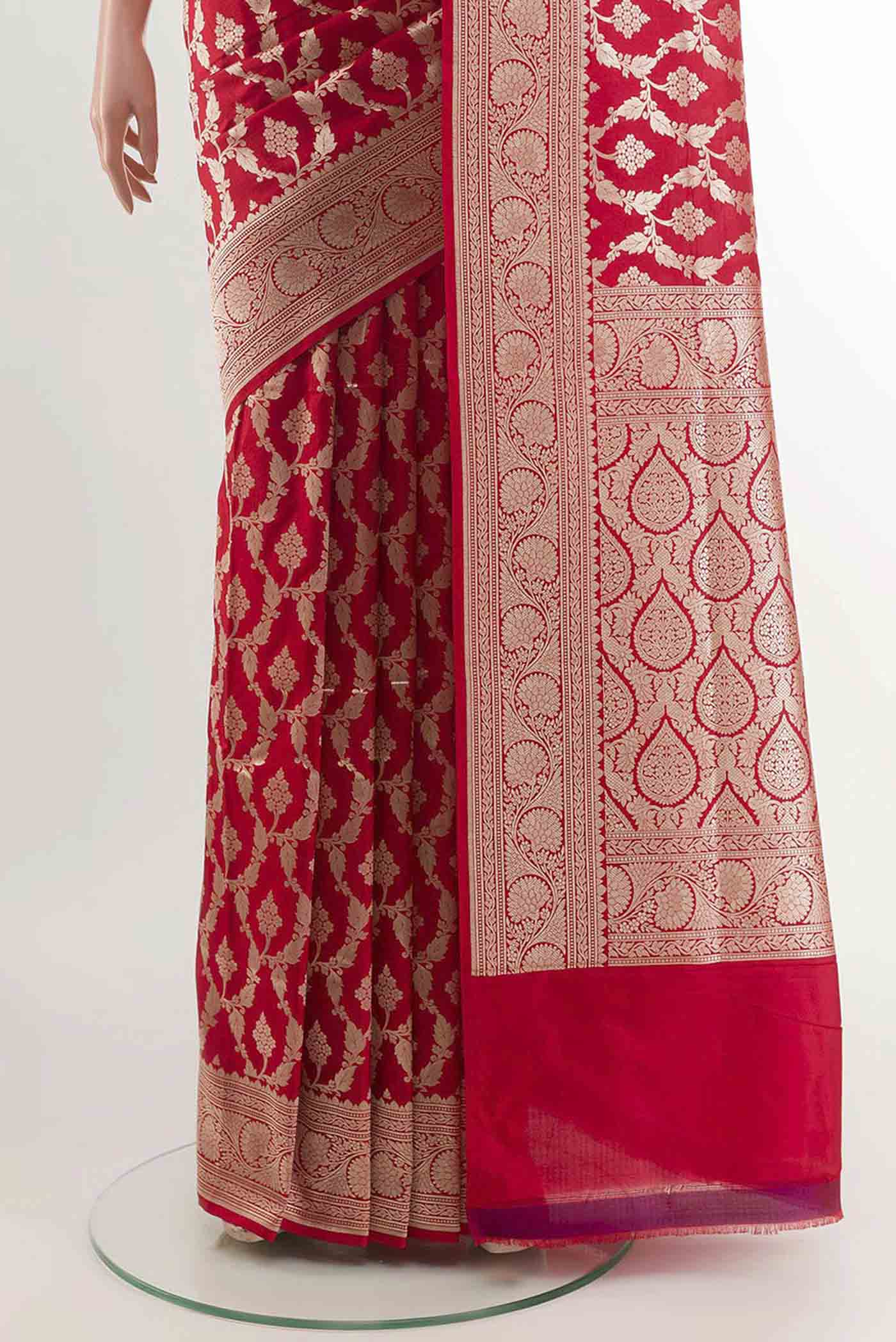 Red Banarasi Silk Saree - Image 3