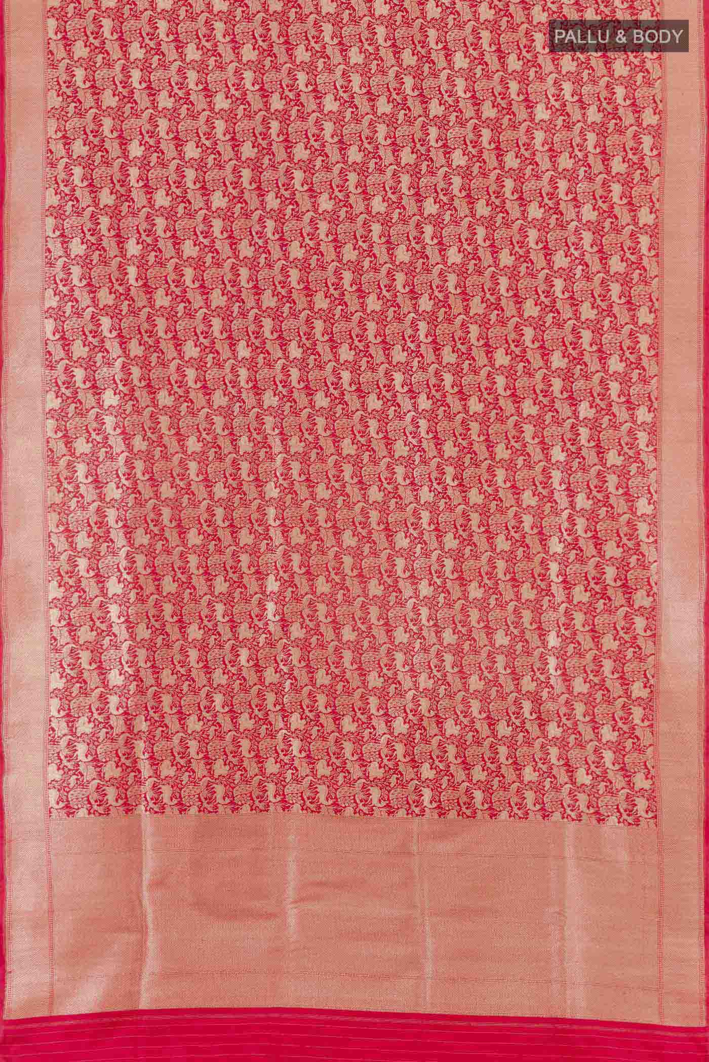 Red Banarasi Silk Saree - Image 6