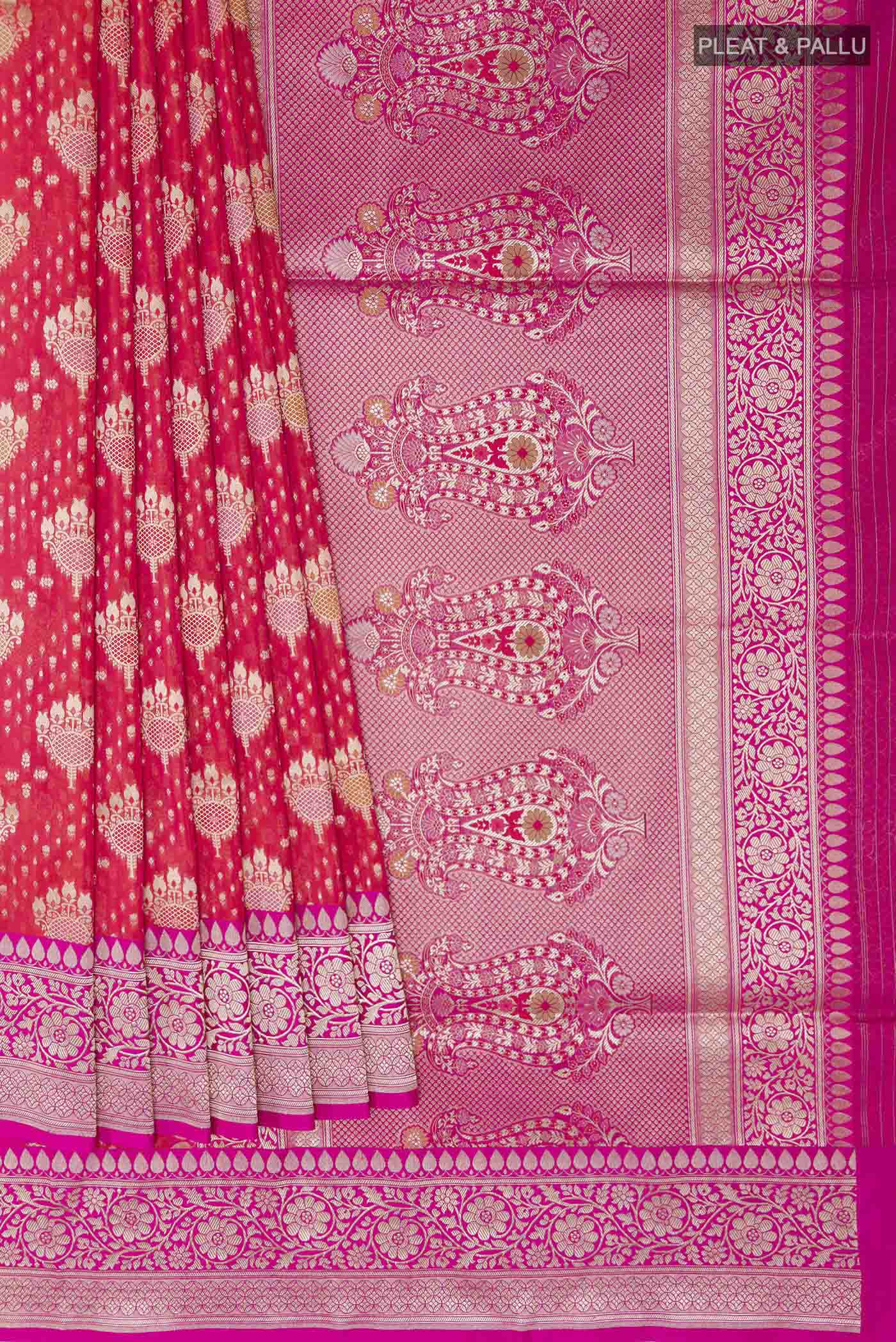 Red Banarasi Silk Saree - Image 4