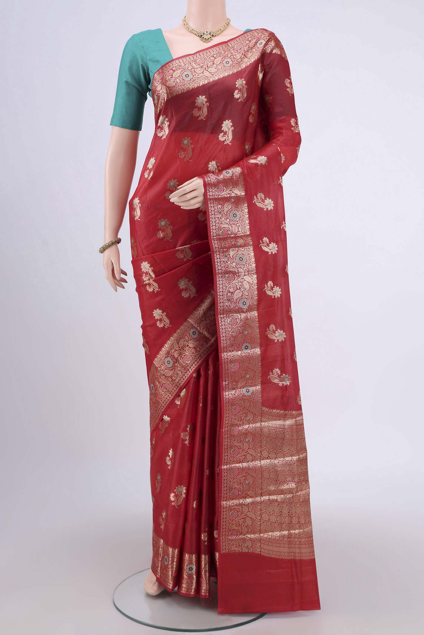Red Banarasi Tussar Silk Saree