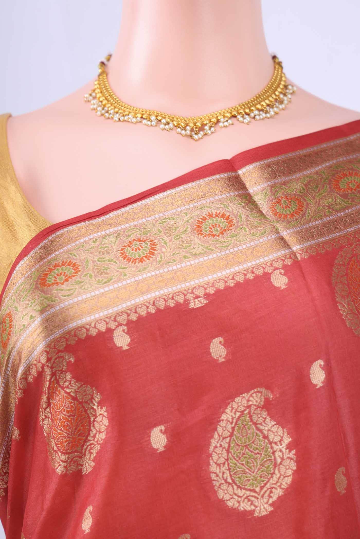 Red Banarasi Tussar Silk Saree - Image 3