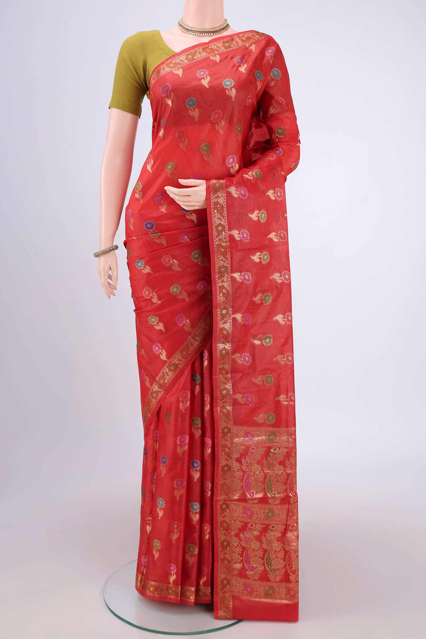 Red Banarasi Tussar Silk Saree