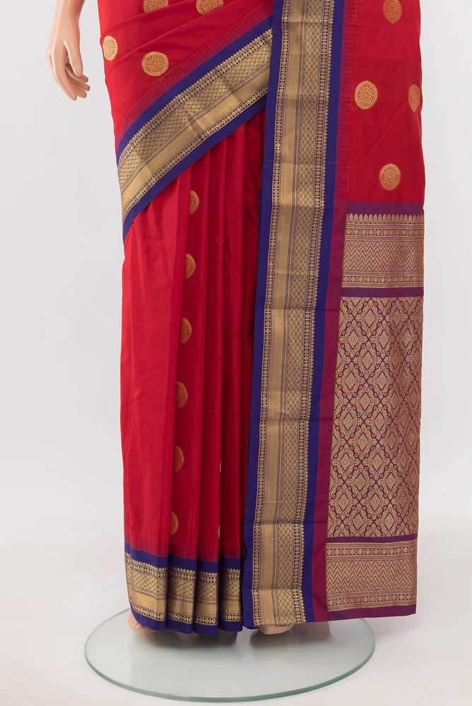 Red Blended Bangalore Silk Saree - Image 3