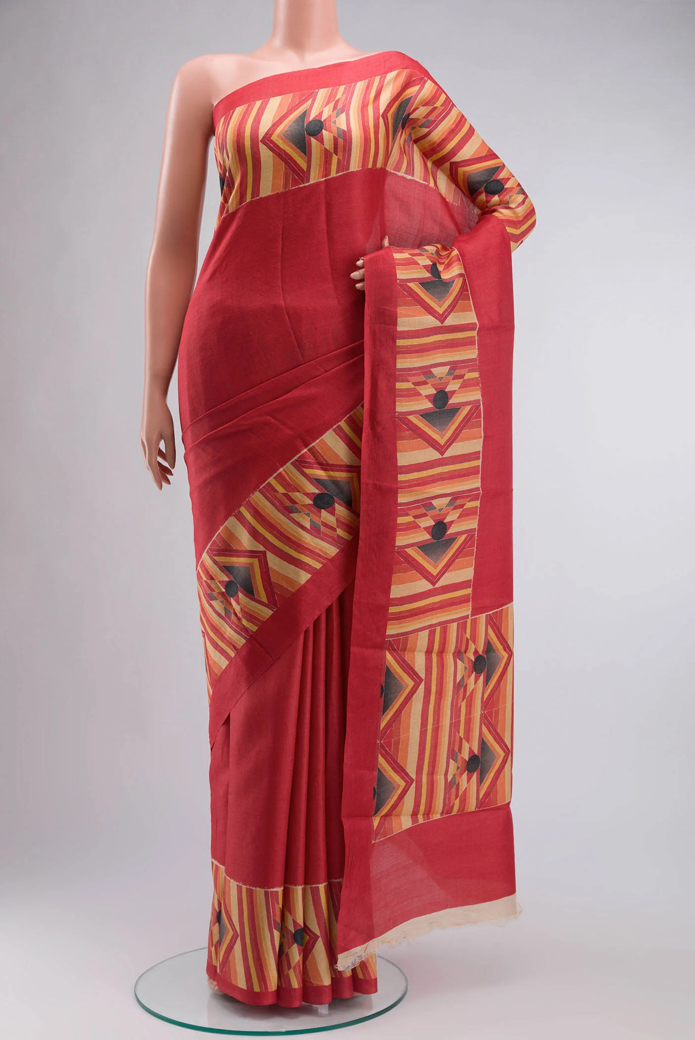 Red Bhagalpuri Tussar Silk Saree