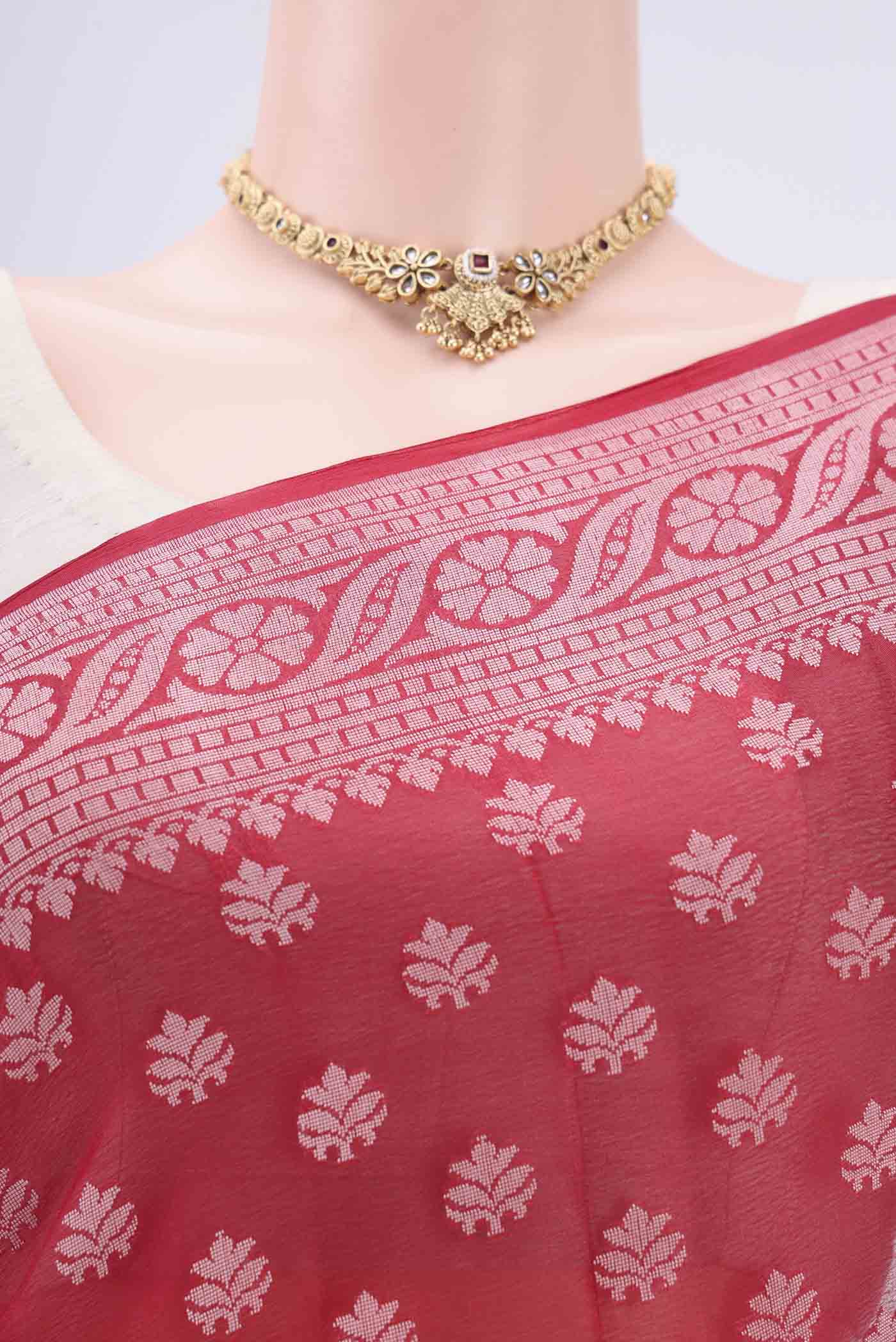 Red Blended Banarasi Georgette Saree - Image 2