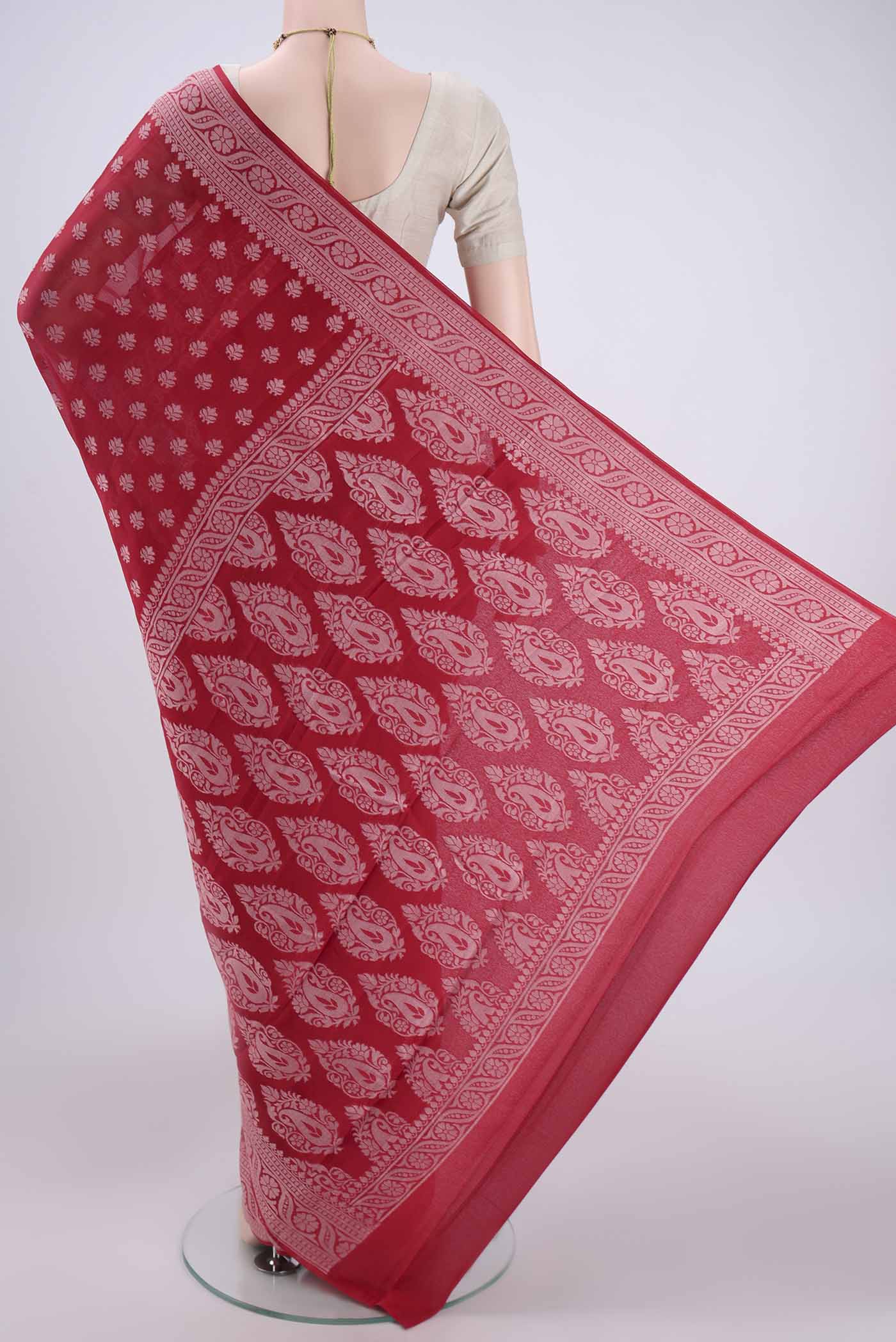 Red Blended Banarasi Georgette Saree - Image 3