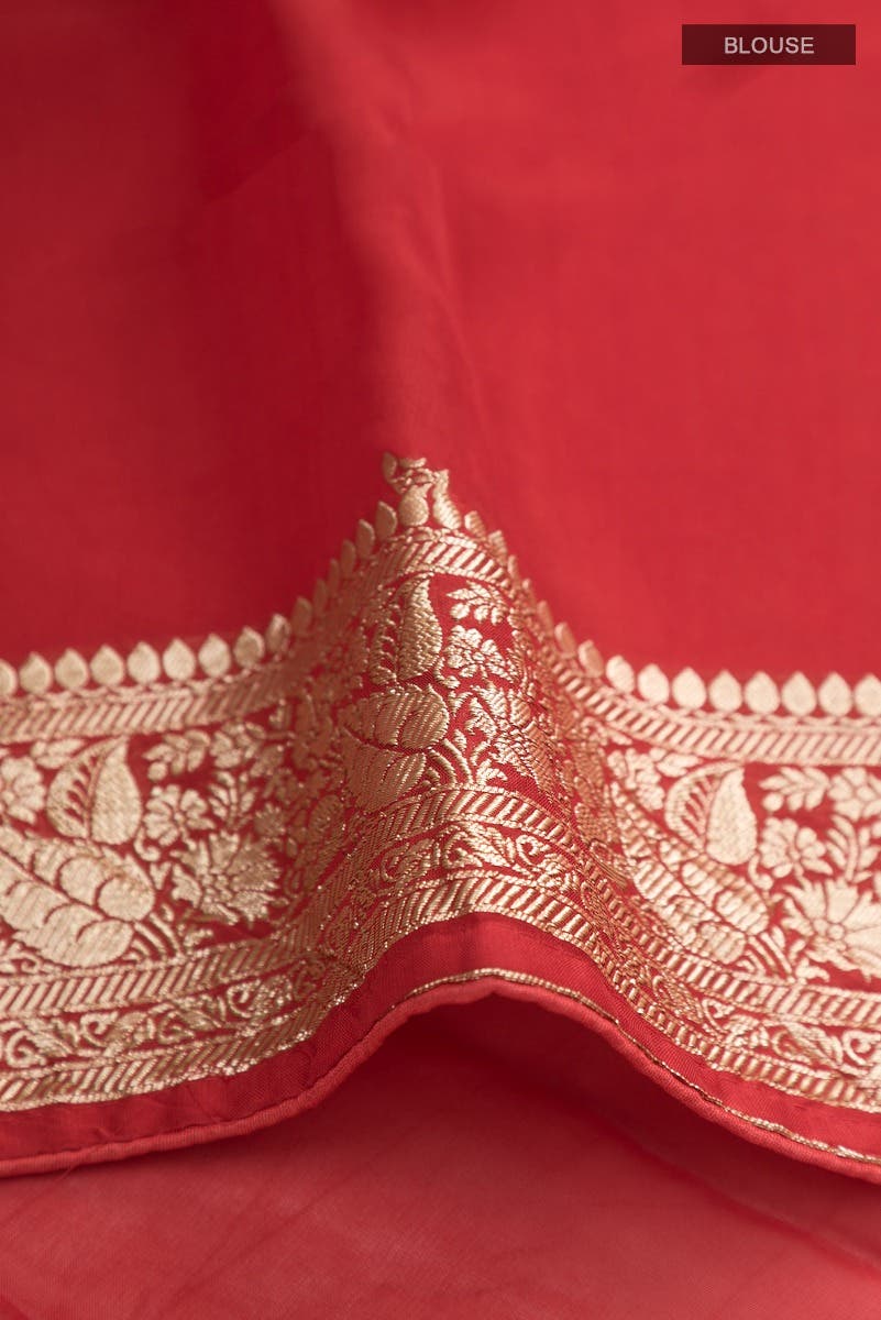 Red Blended Banarasi Georgette Saree - Image 2