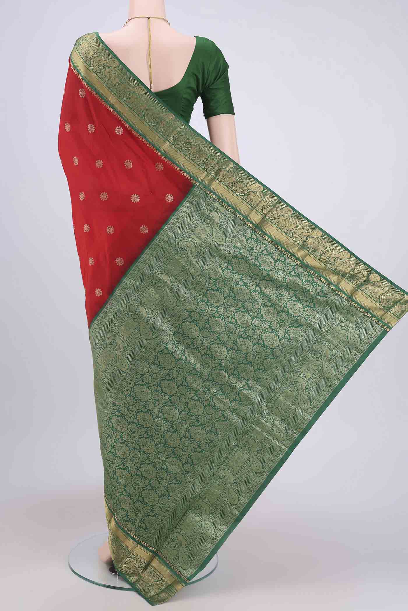 Red Blended Bangalore Silk Saree - Image 3