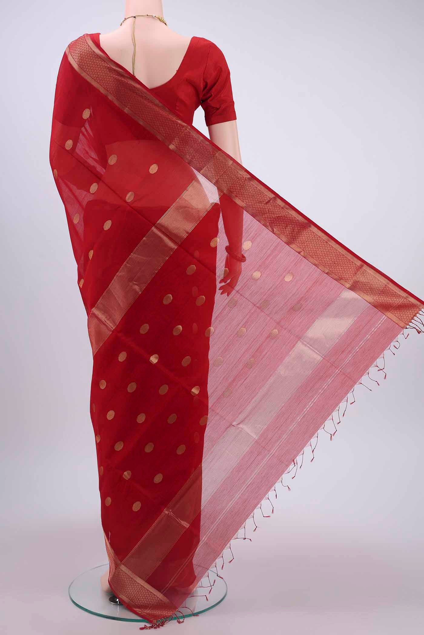 Red Blended Coimbatore Silk Cotton Saree - Image 3