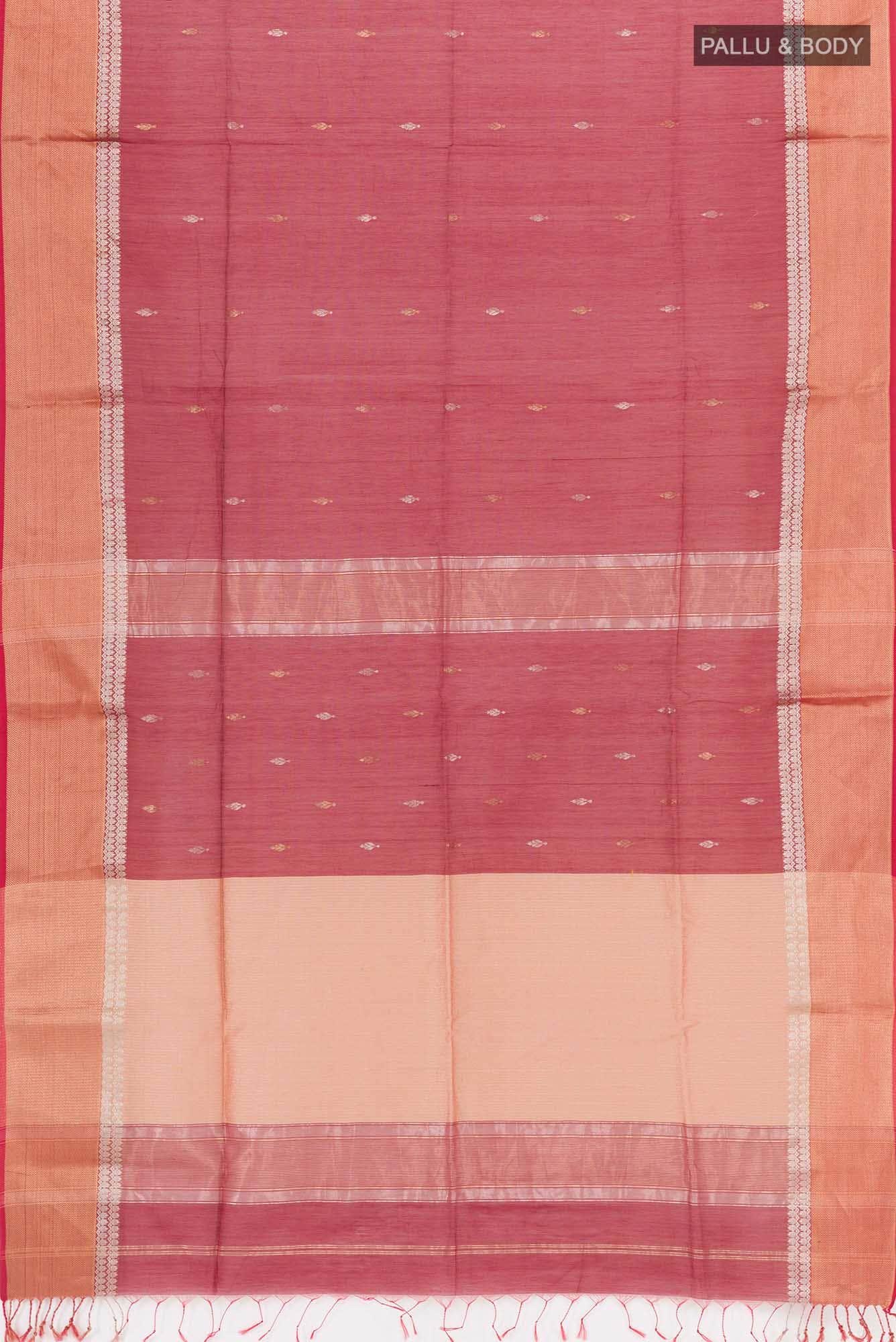 Red Blended Kora Cotton Saree - Image 2