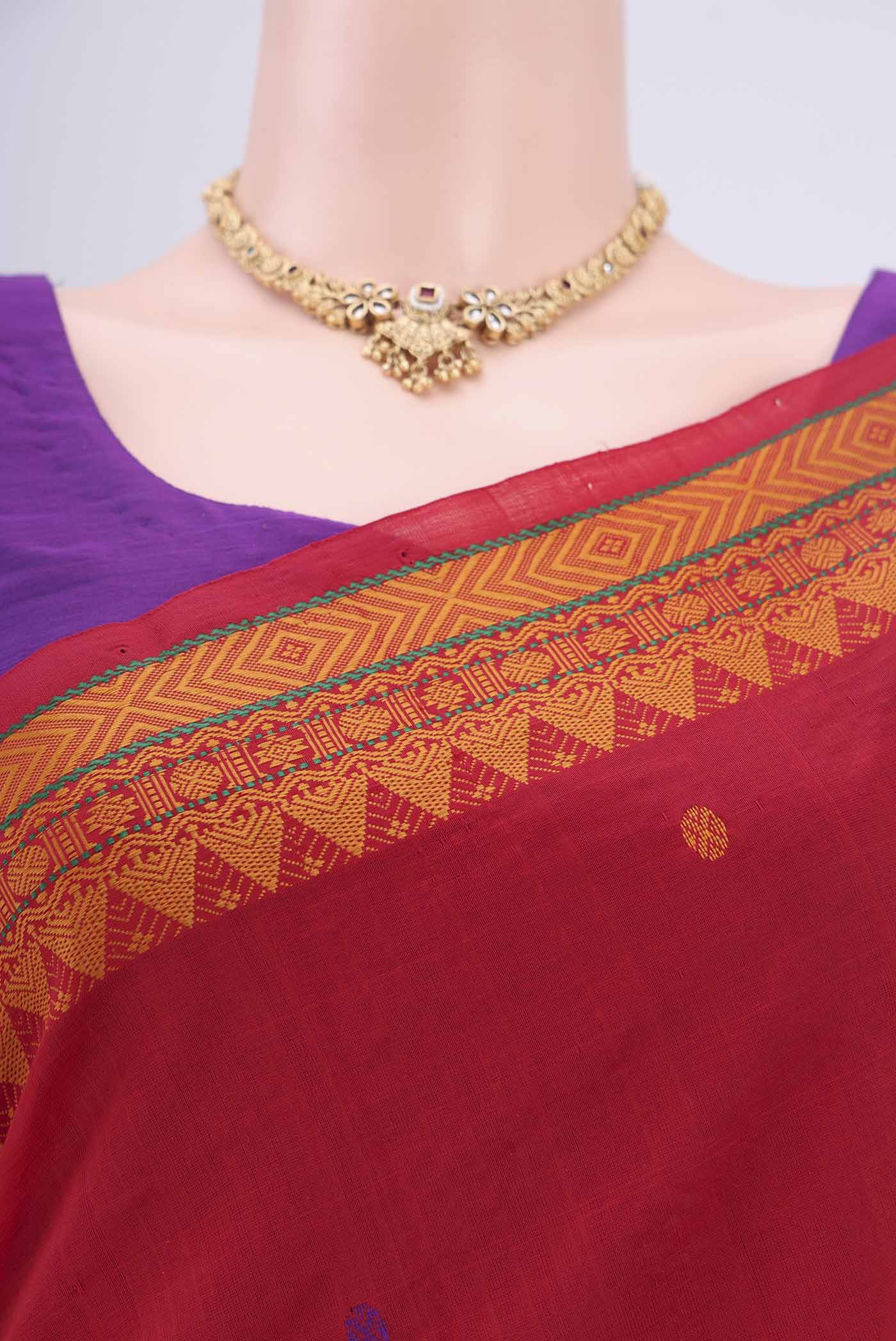 Red Blended Poly Cotton Saree - Image 2