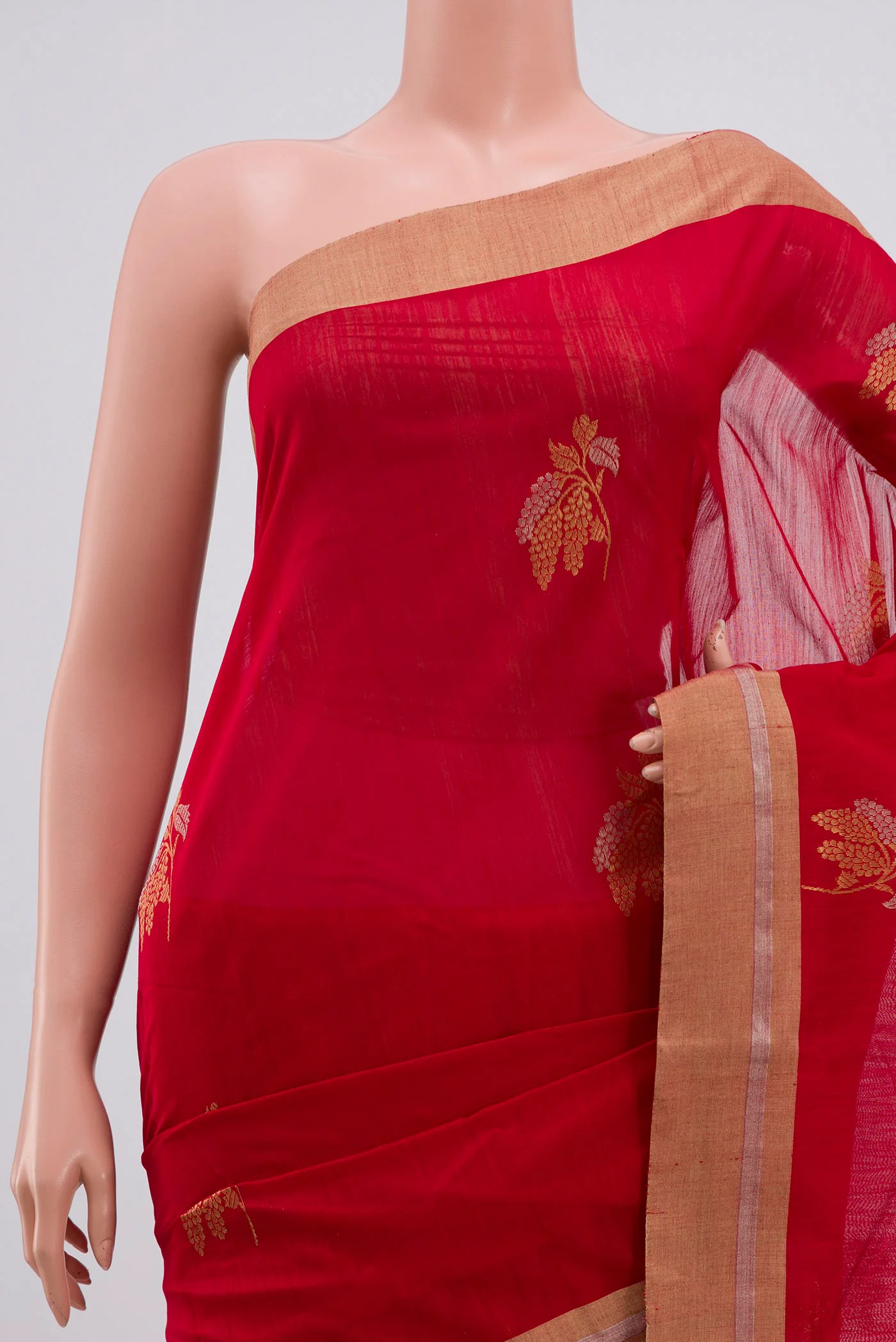 Red Chanderi Silk Cotton Saree - Image 2