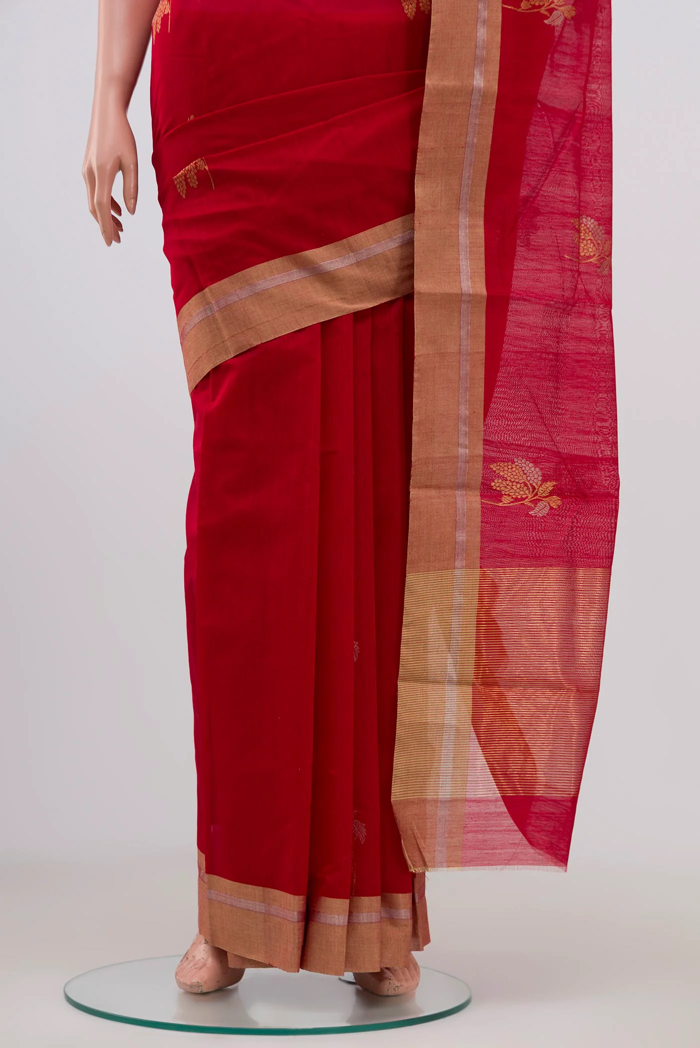 Red Chanderi Silk Cotton Saree - Image 3
