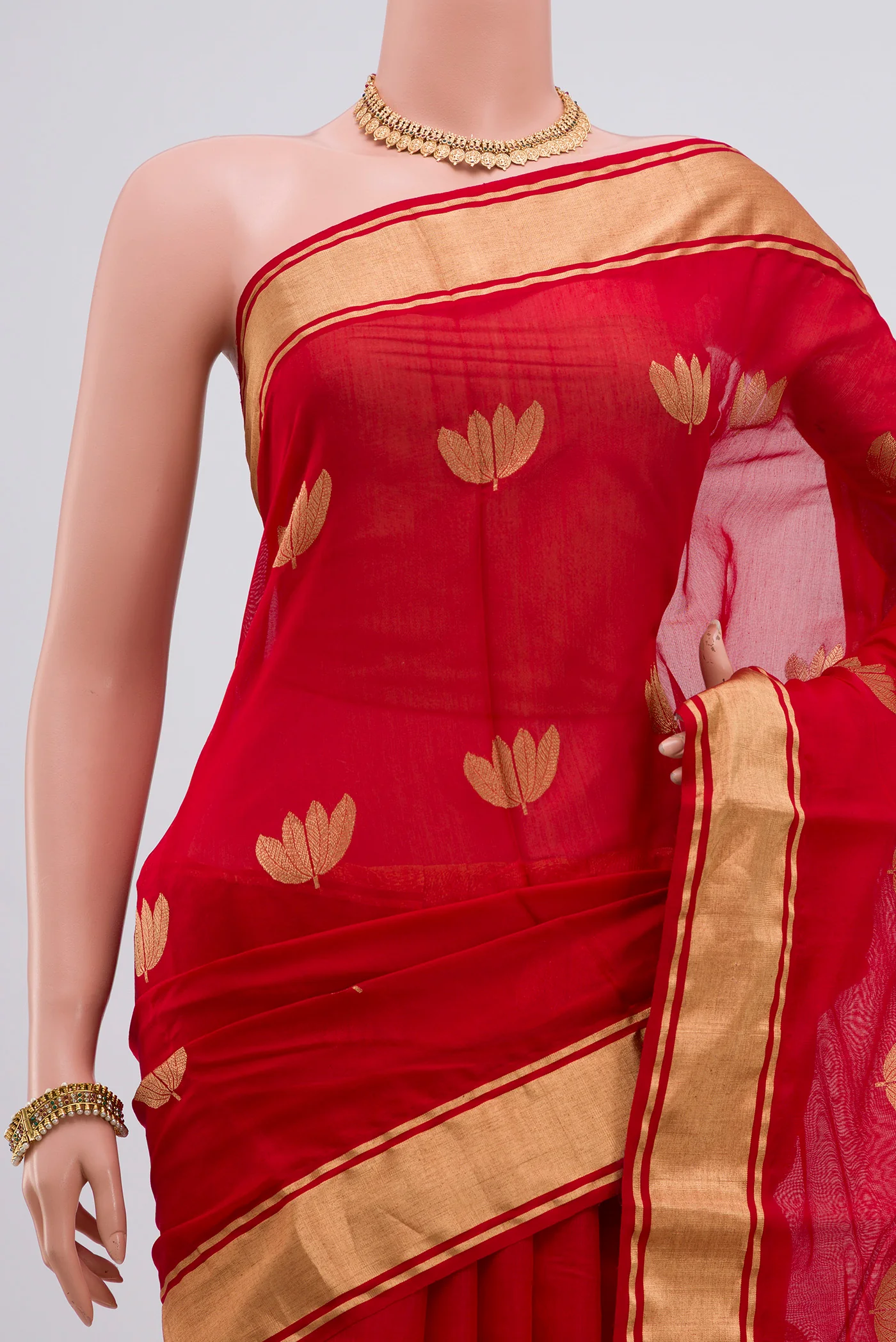 Red Chanderi Silk Cotton Saree - Image 2