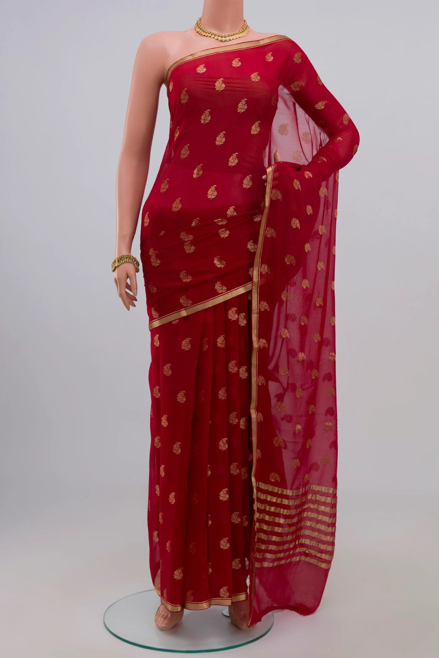 Red Mysore Chiffon Saree