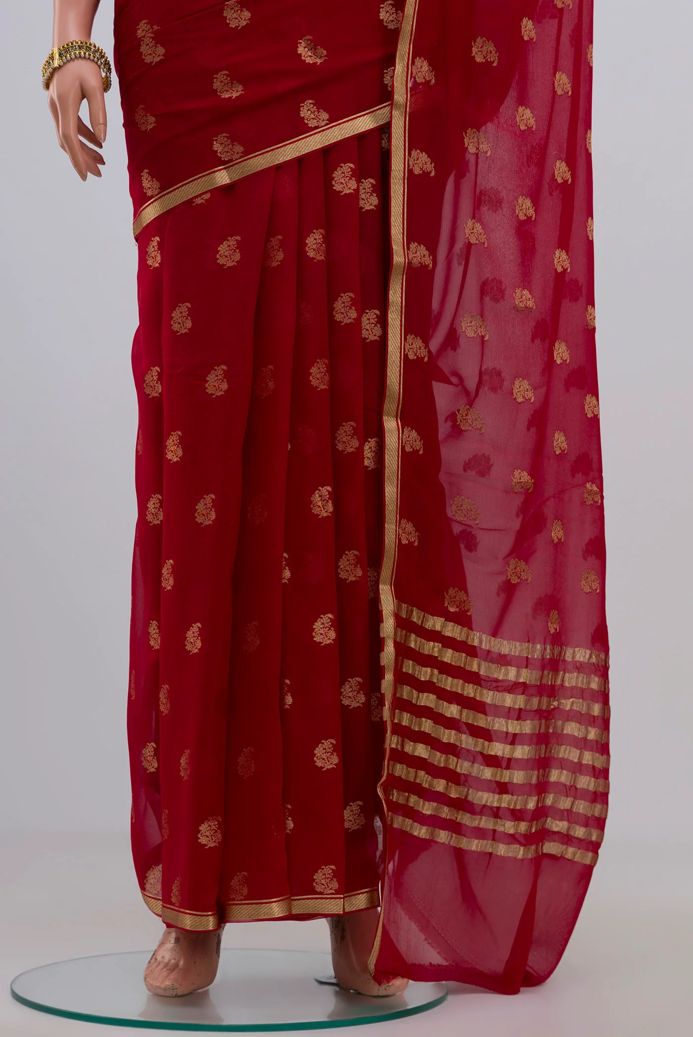 Red Mysore Chiffon Saree - Image 3