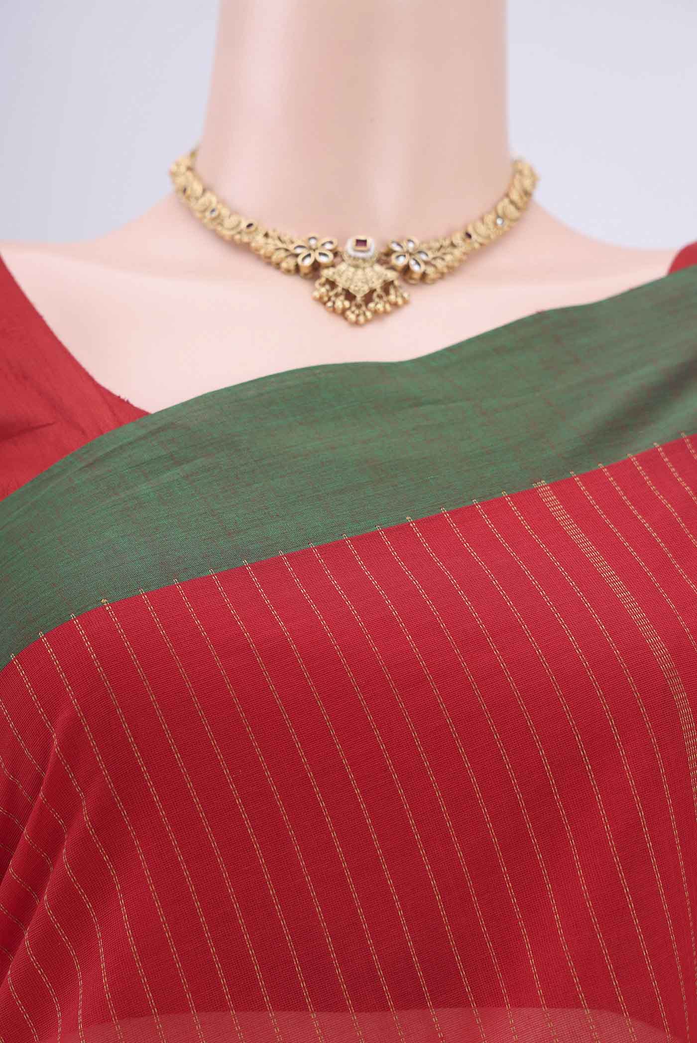 Red Coimbatore Cotton Saree - Image 2