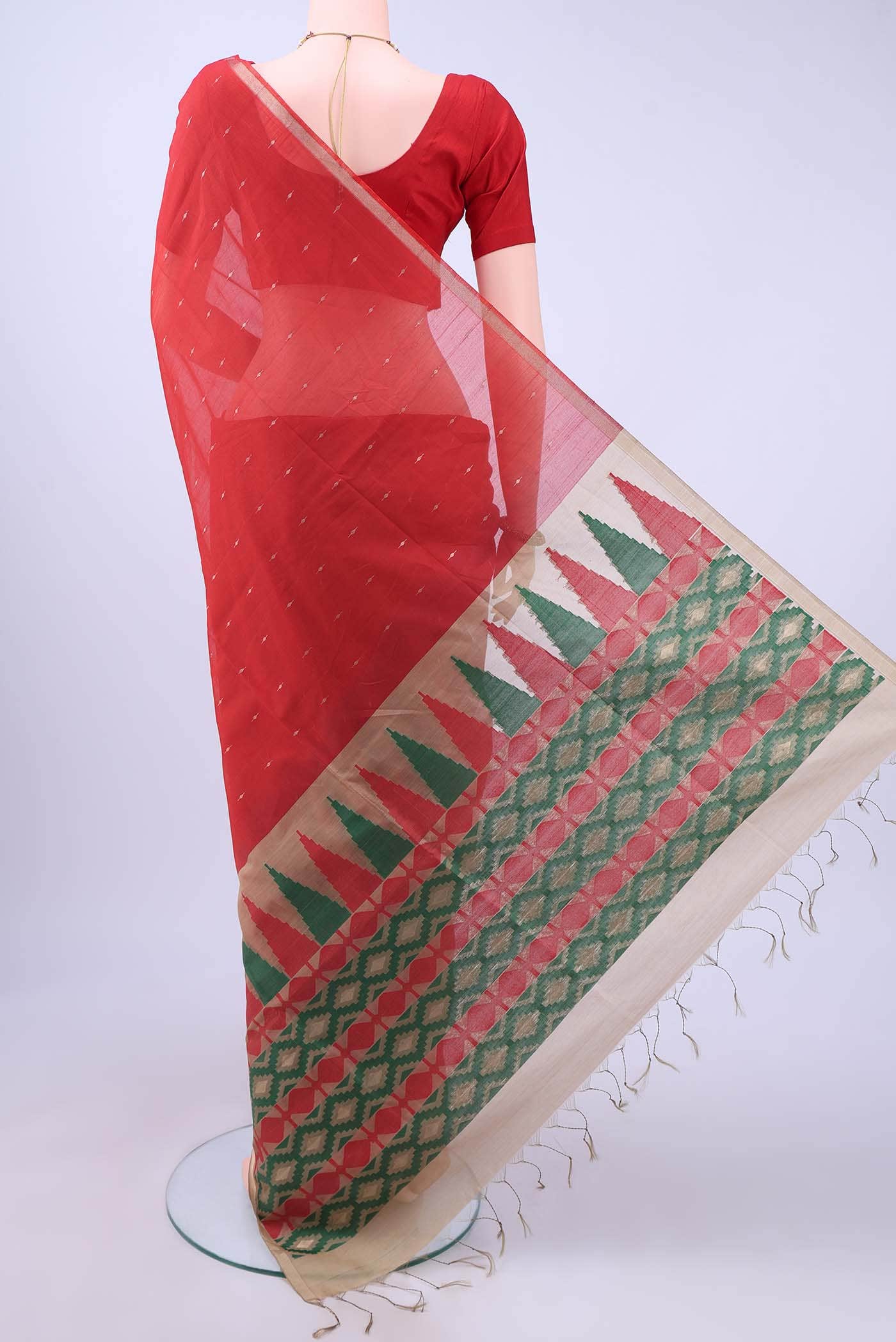 Red Coimbatore Silk Cotton Saree - Image 2