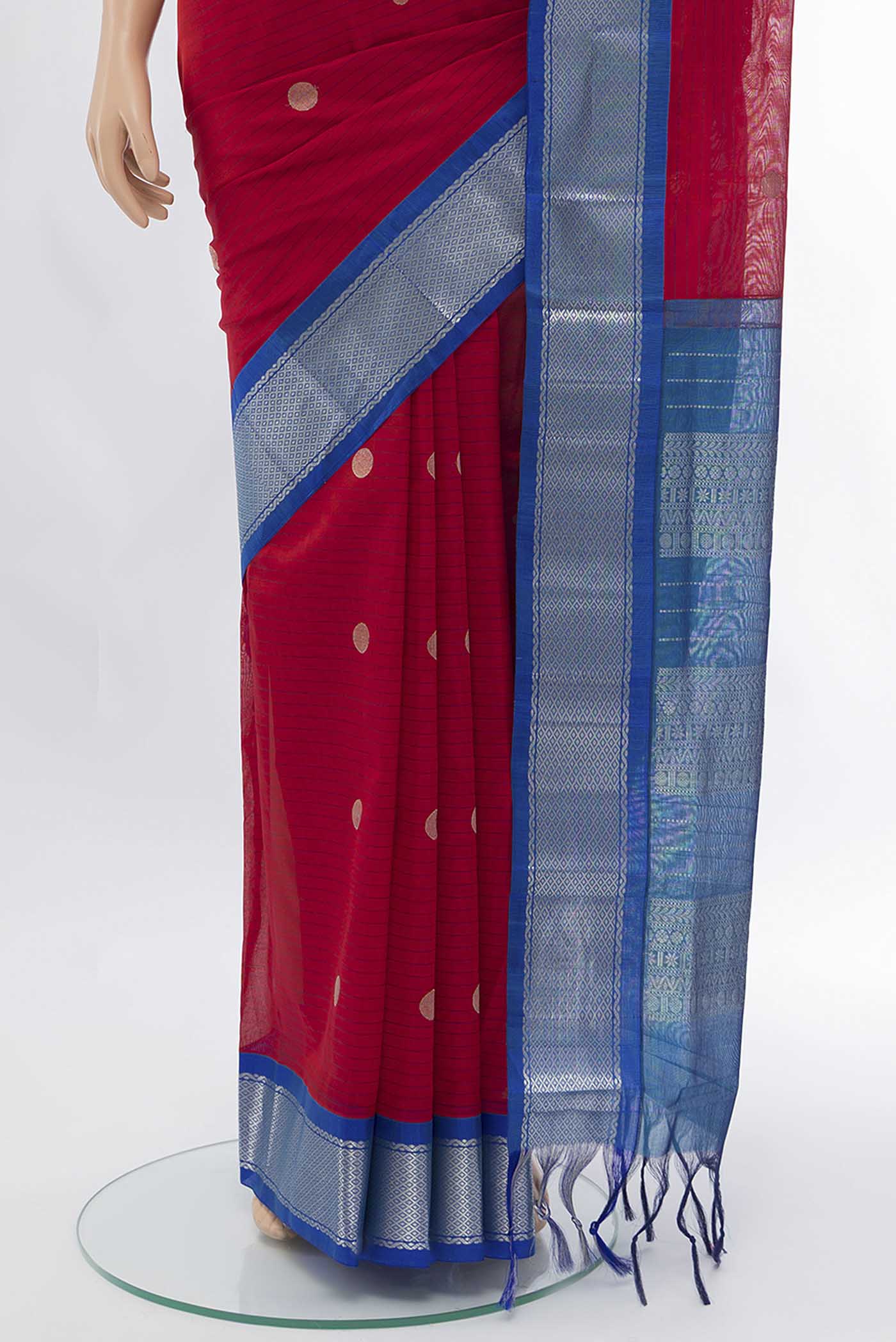 Red Silk Cotton Saree - Image 3