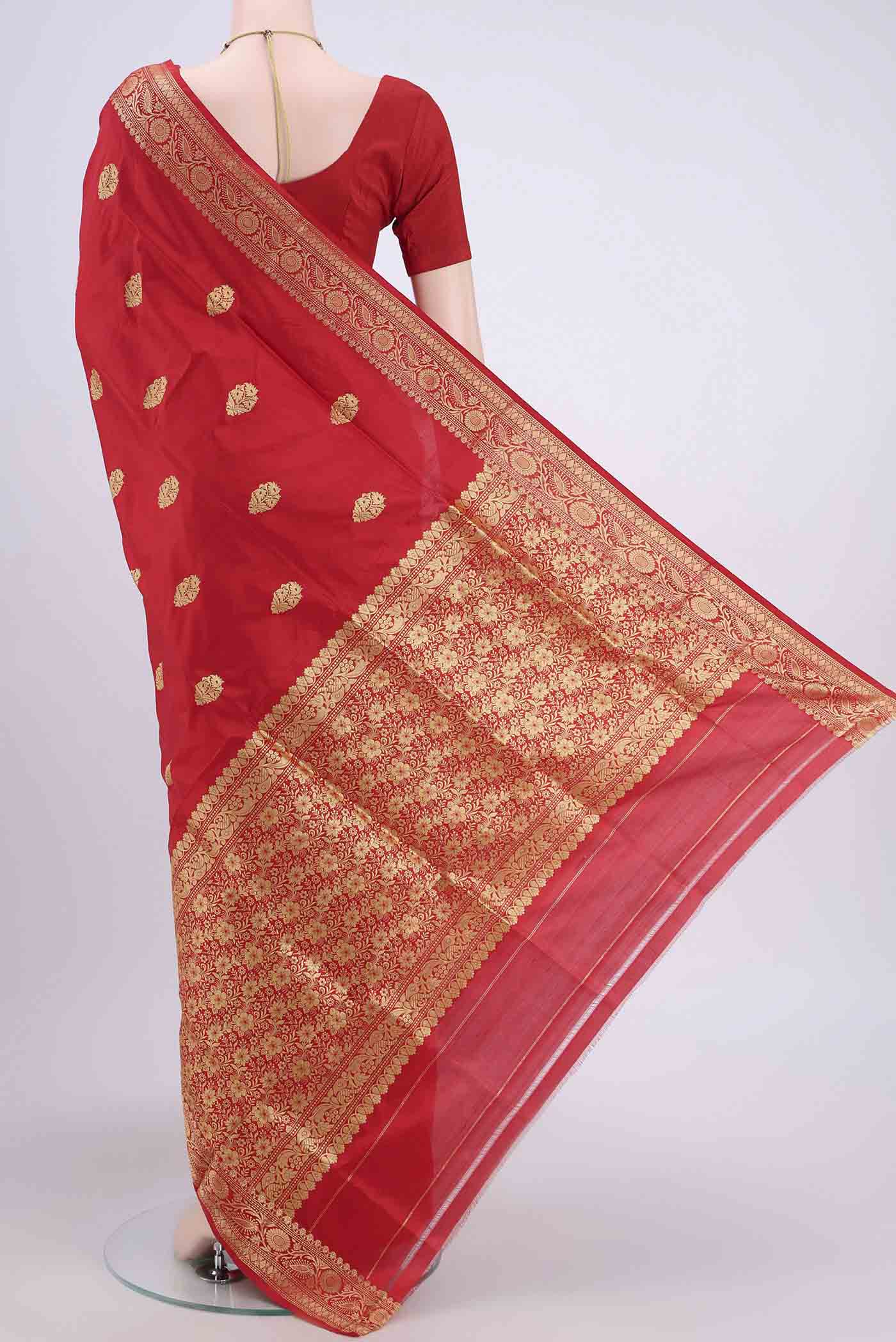 Red Banarasi Katan Silk Saree - Image 3