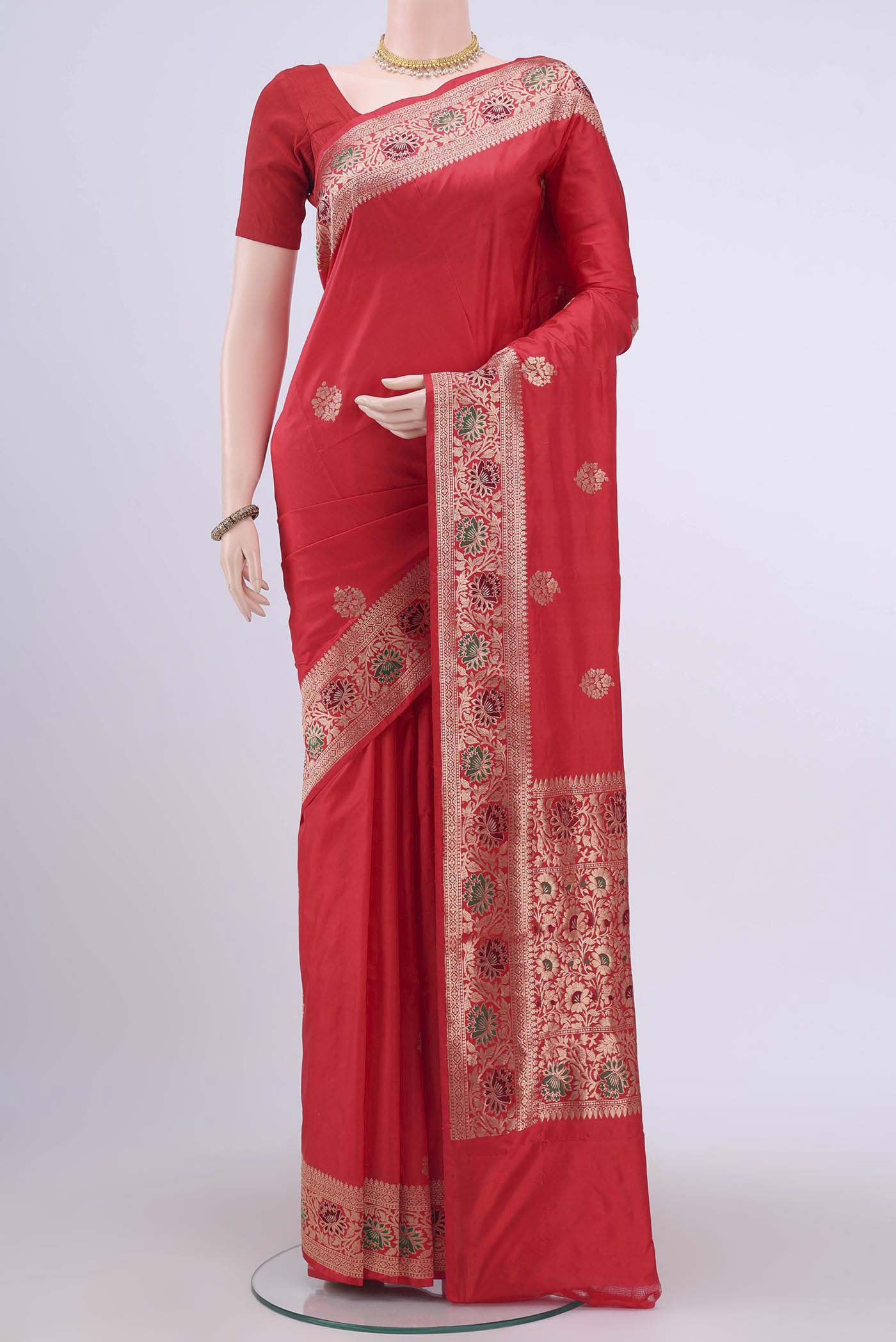 Red Dual Tone Banarasi Katan Silk Saree