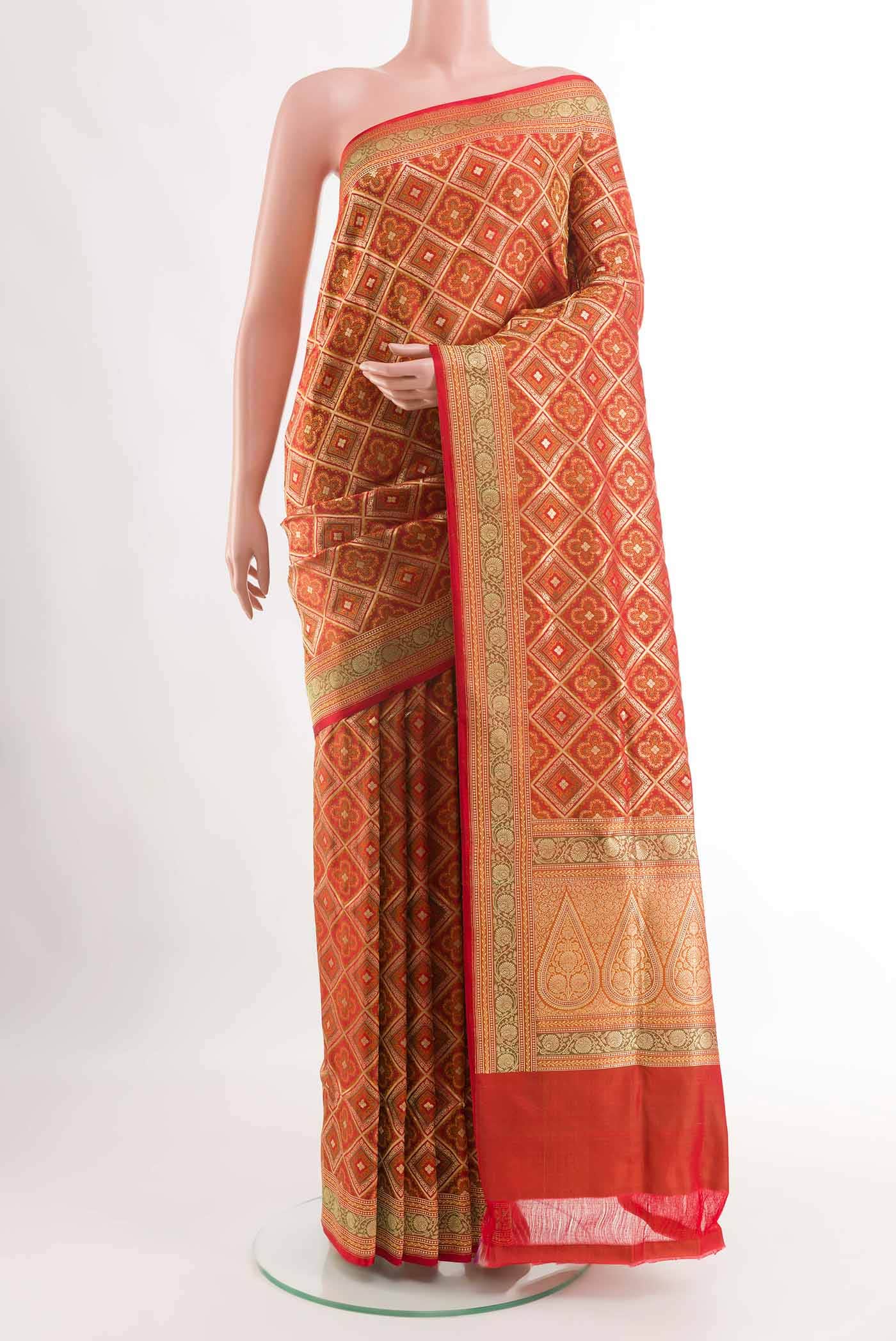 Orange Banarasi Silk Saree