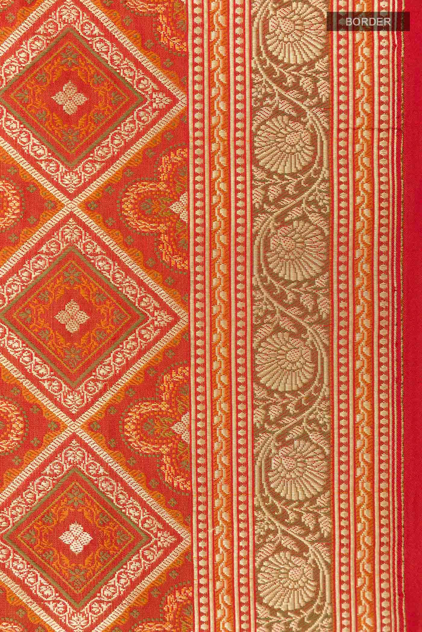 Orange Banarasi Silk Saree - Image 6