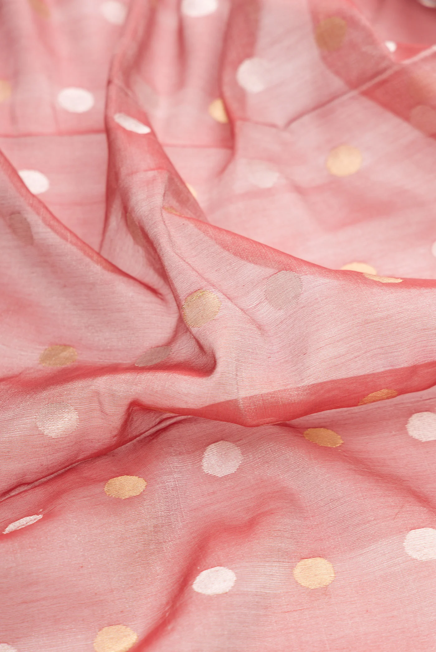 Coral Dual Tone Chanderi Tissue Silk Saree - Image 2