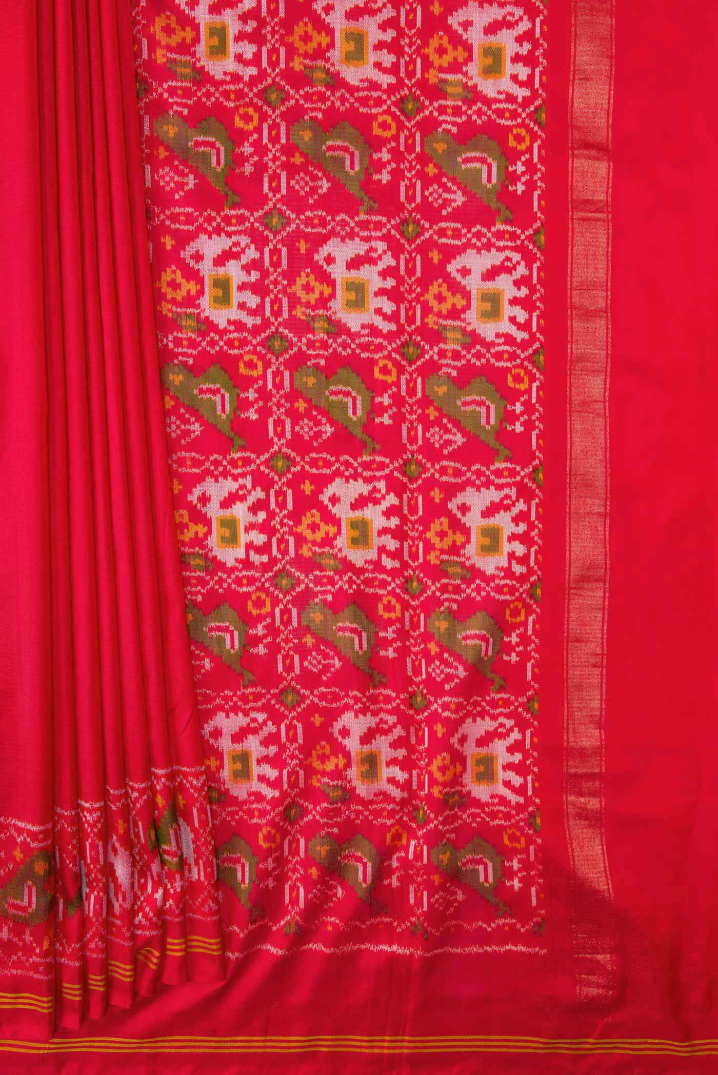 Red Dual Tone Double Ikat Saree - Image 4