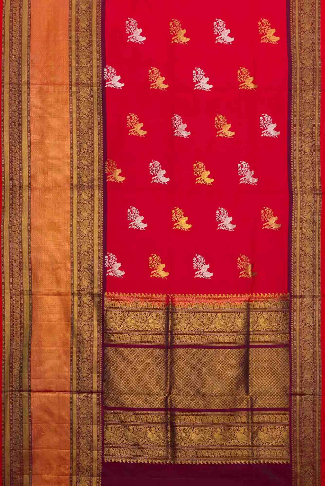 Pure Silk Pure Zari Red Double Ikat Saree - Image 4