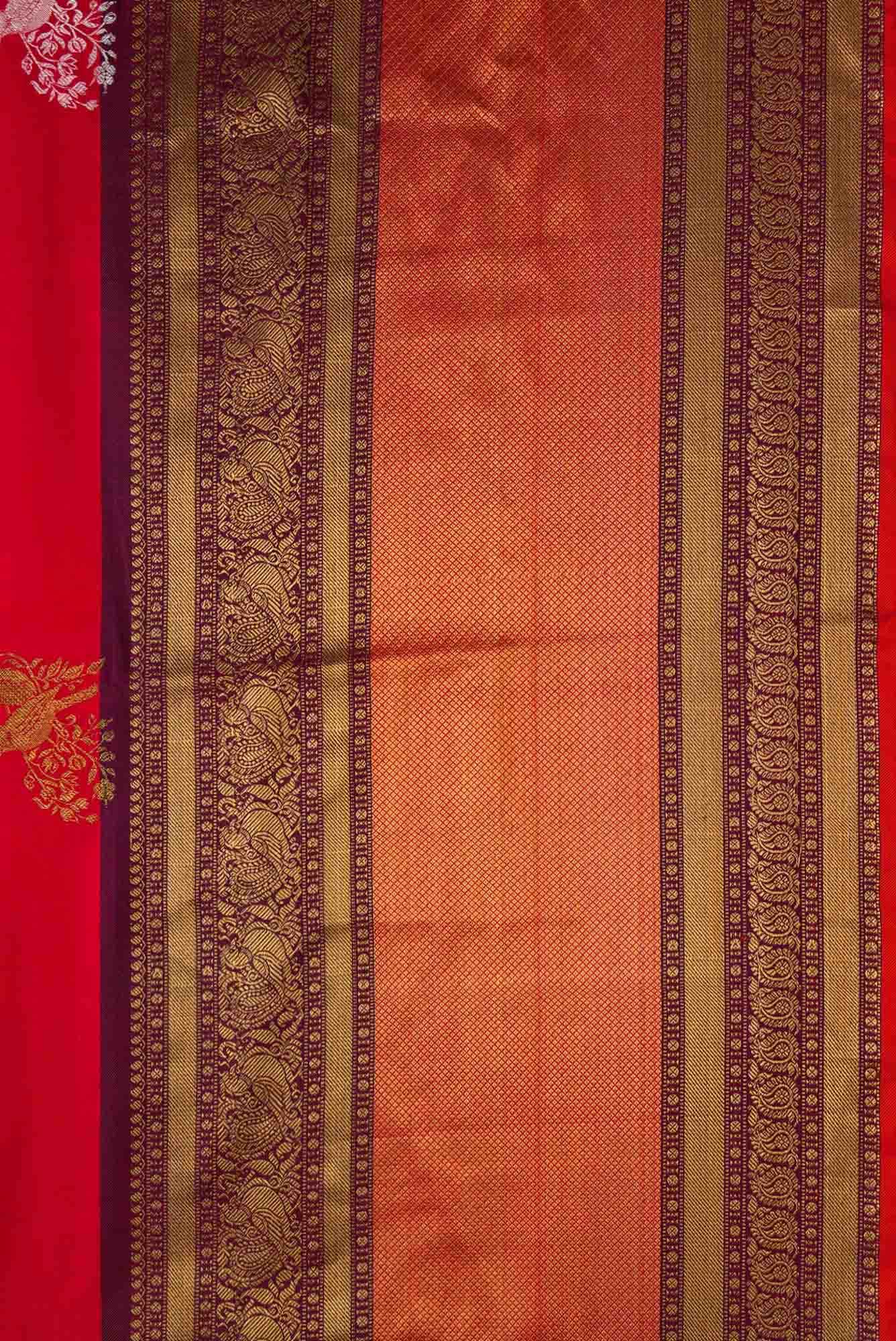 Pure Silk Pure Zari Red Double Ikat Saree - Image 5