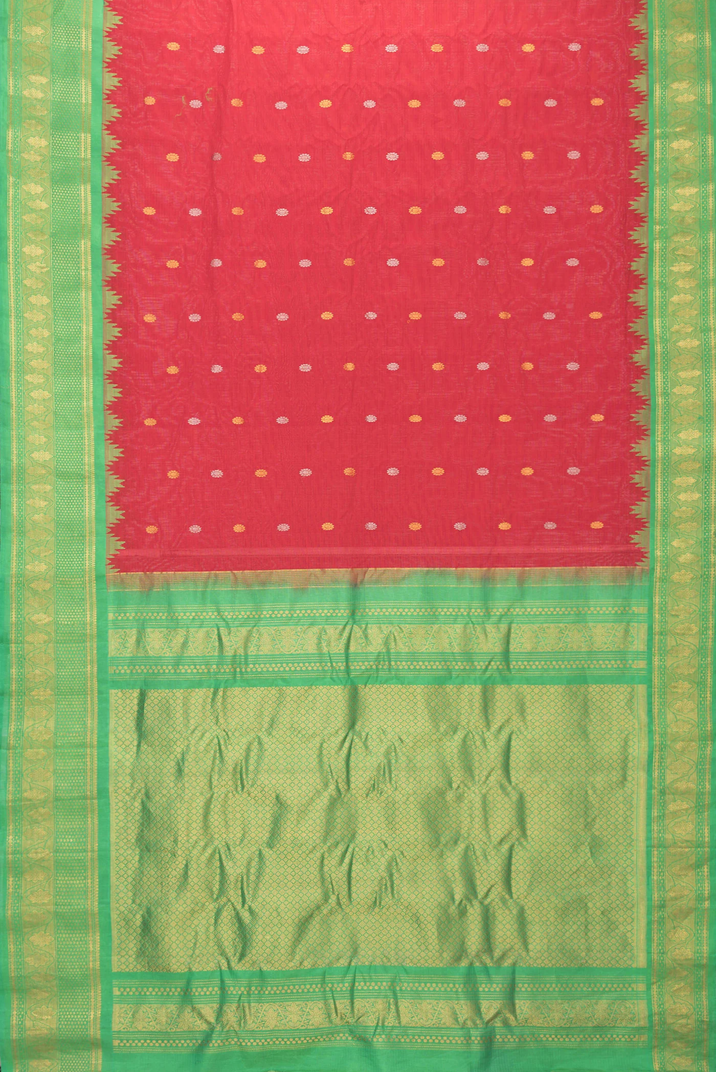 Red Gadwal Silk Cotton Saree - Image 6