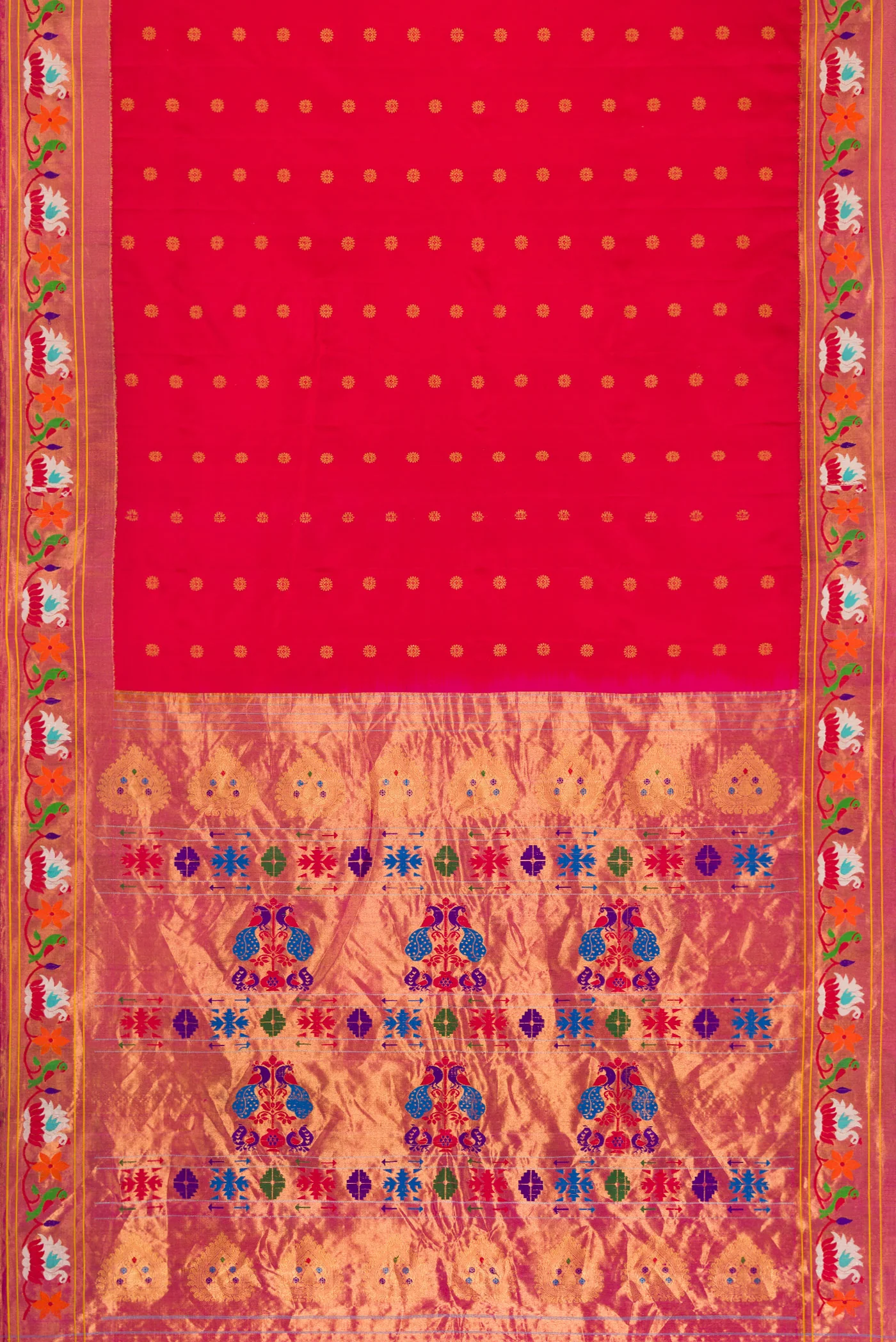 Red Gadwal Silk Saree - Image 6