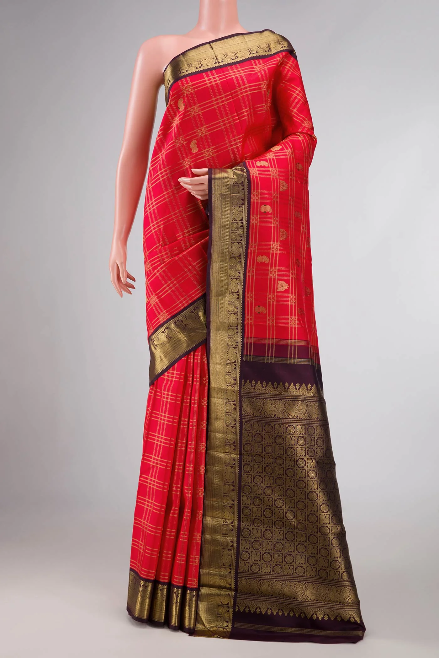 Red Dual Tone Kanjivaram Silk Saree
