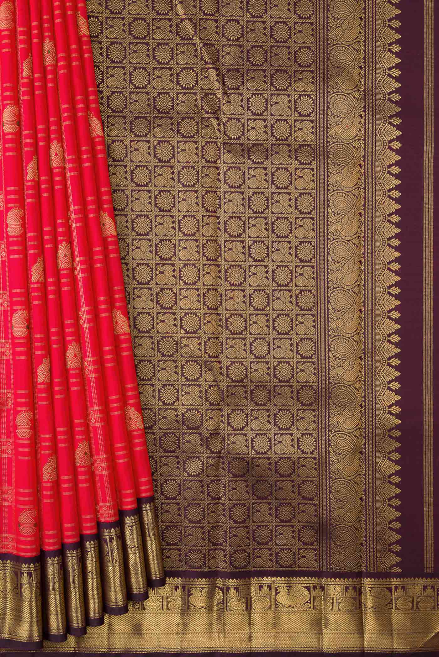 Red Dual Tone Kanjivaram Silk Saree - Image 4