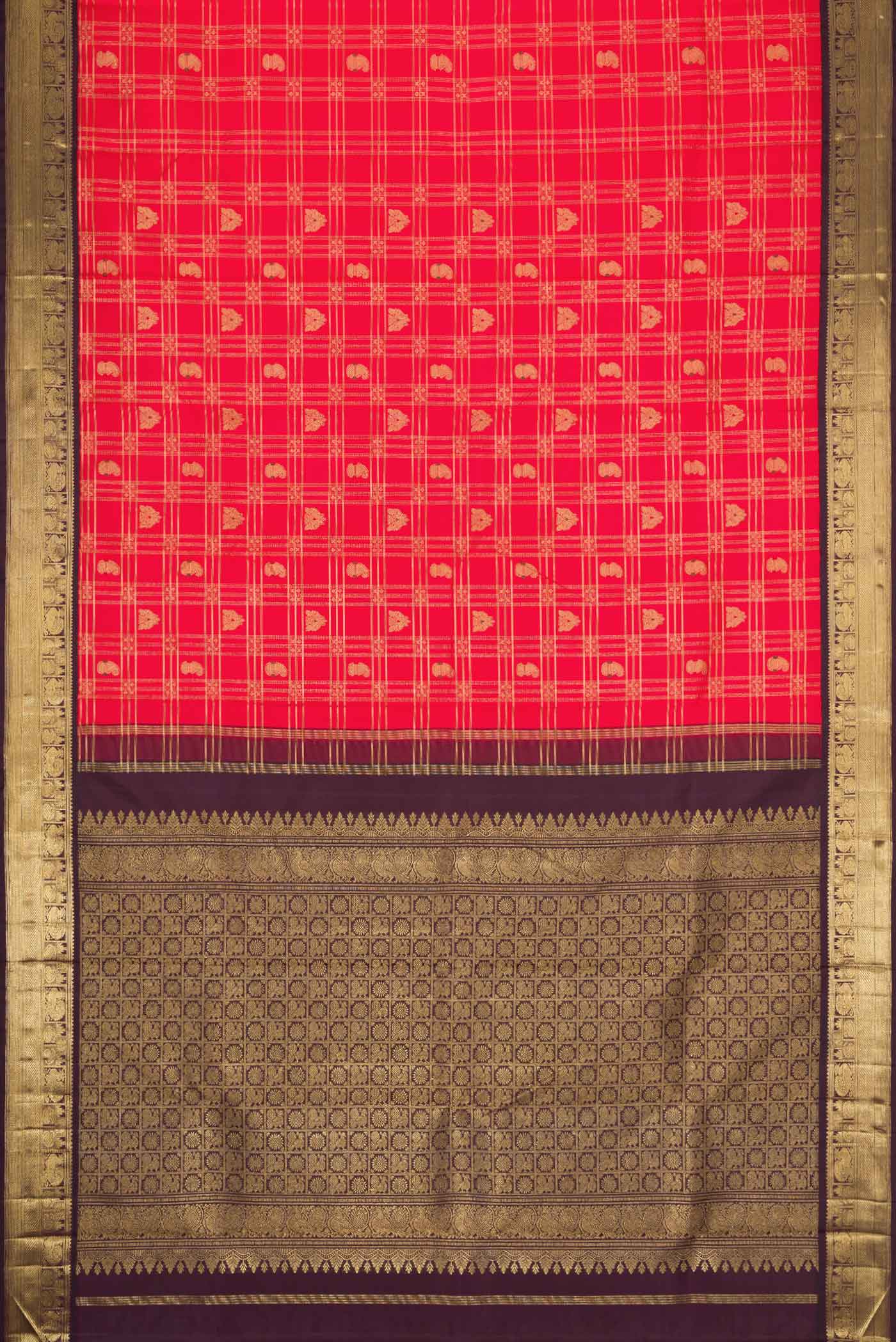 Red Dual Tone Kanjivaram Silk Saree - Image 6