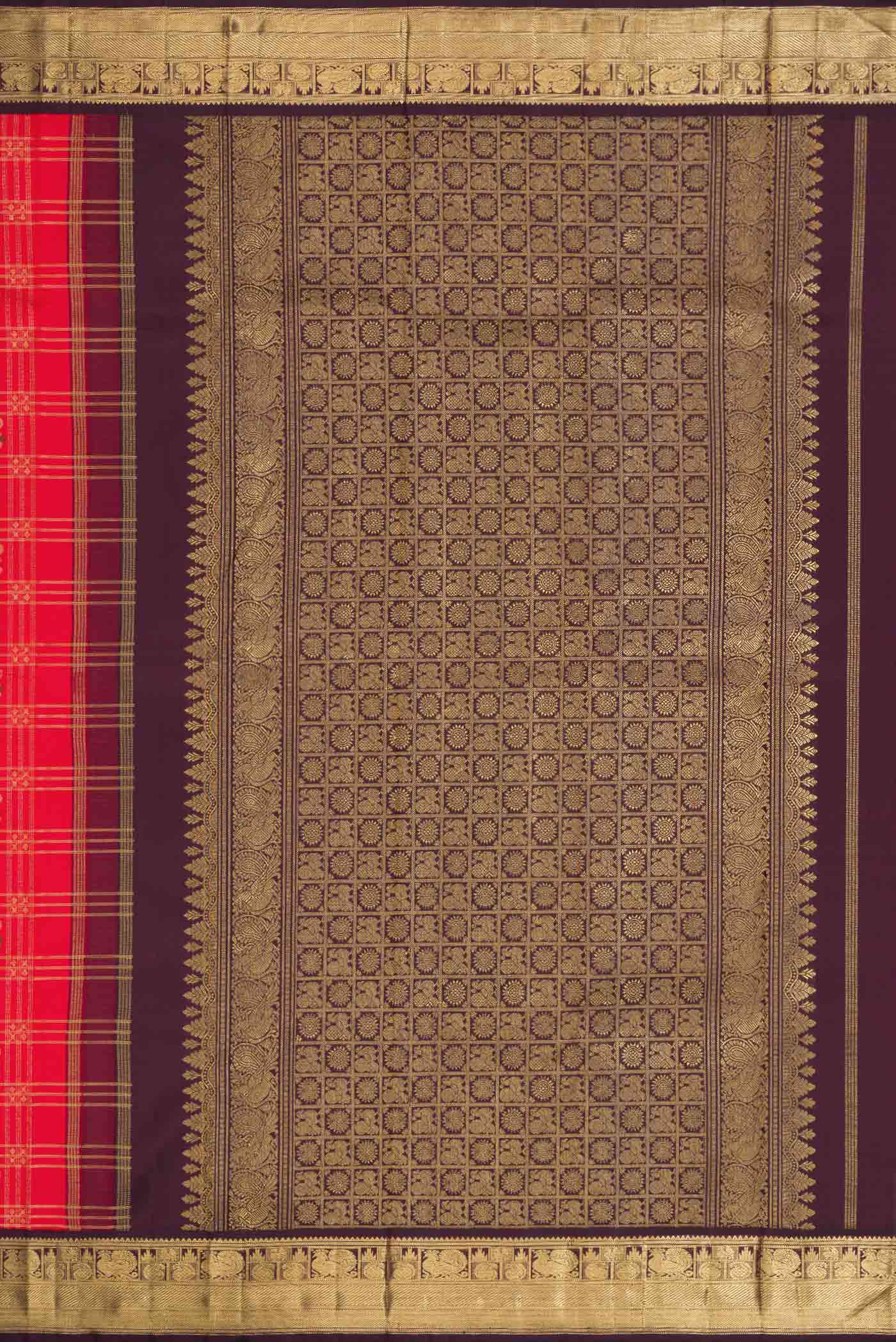 Red Dual Tone Kanjivaram Silk Saree - Image 7